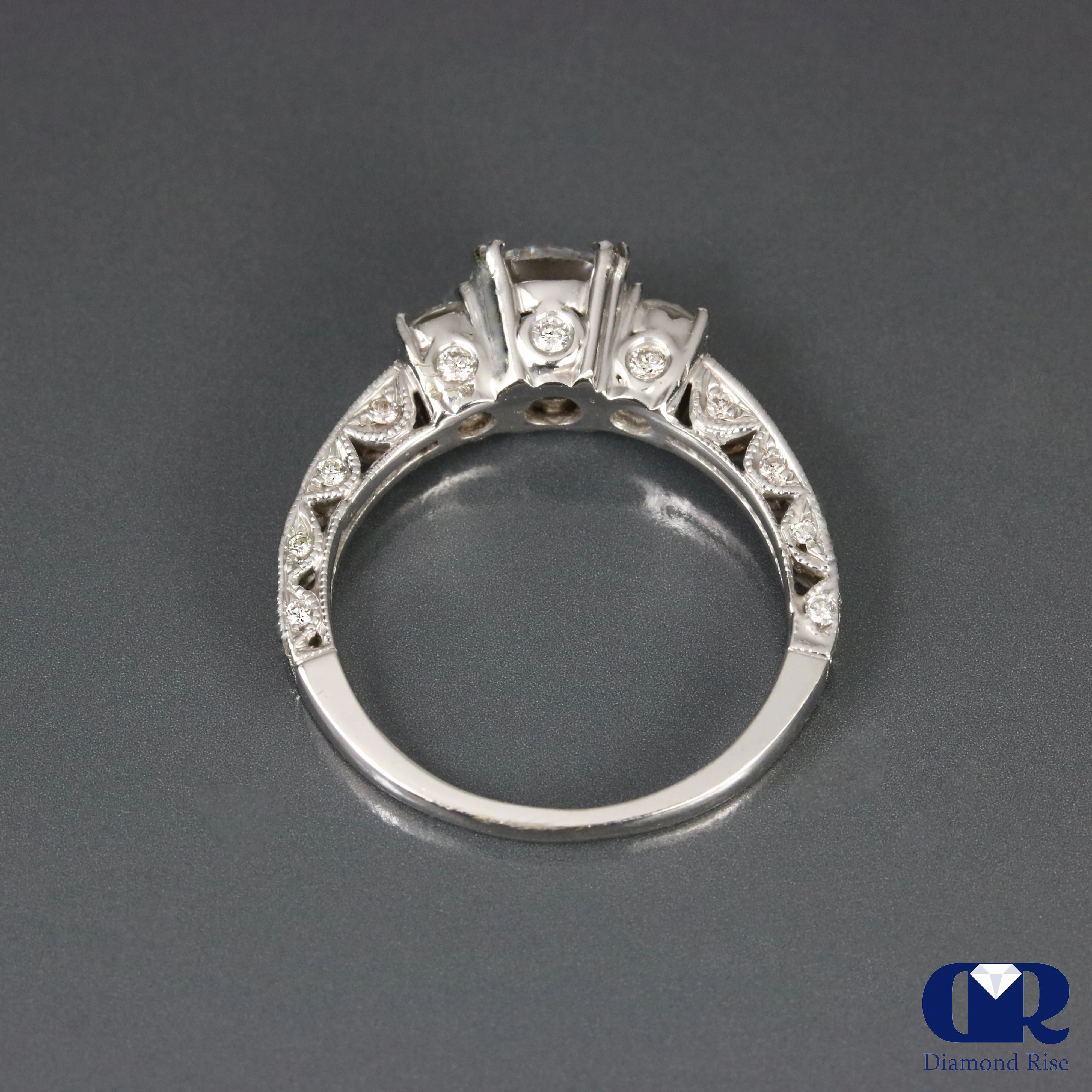 1.77 Ct Round Cut Diamond Three Stone Engagement Ring 14K White Gold