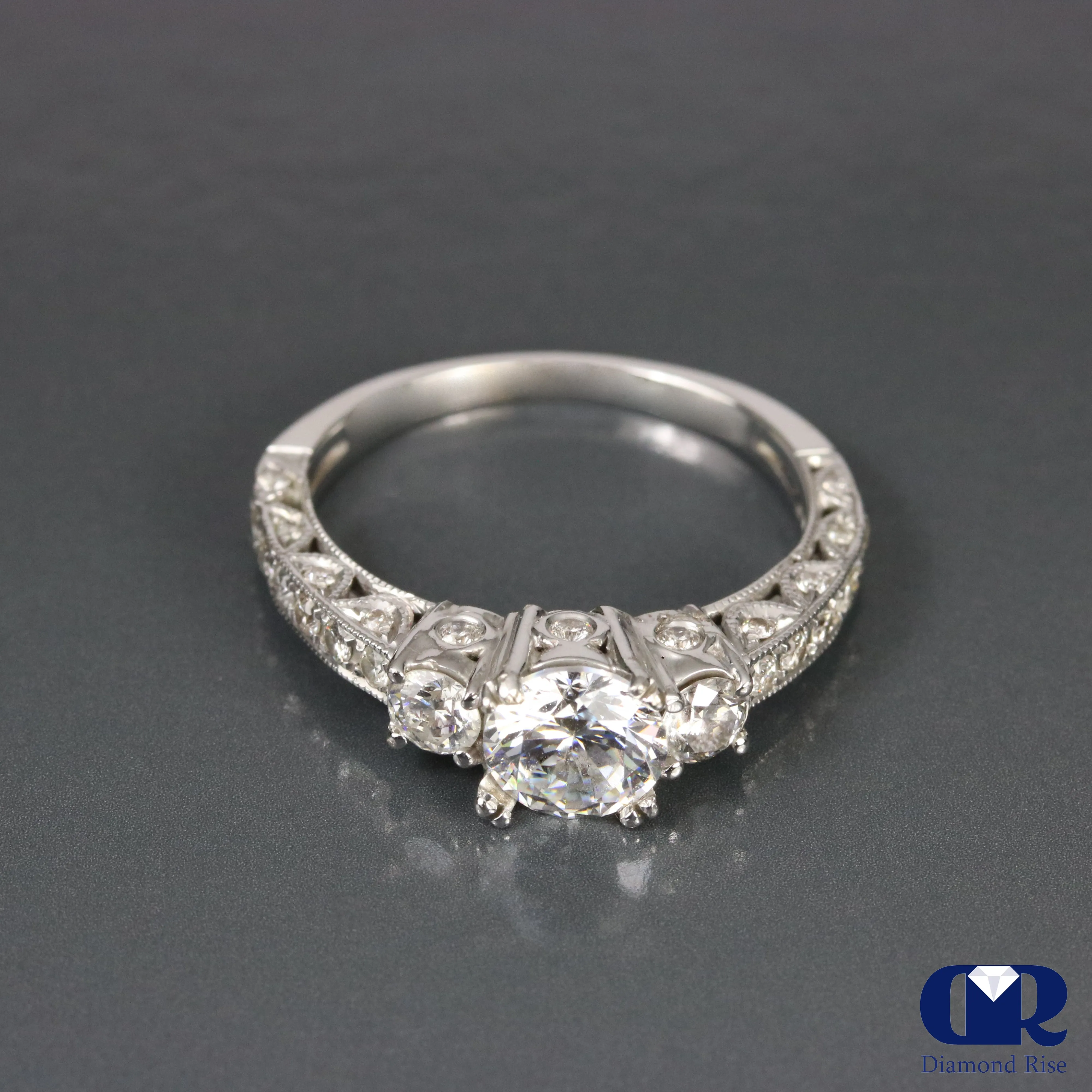 1.77 Ct Round Cut Diamond Three Stone Engagement Ring 14K White Gold