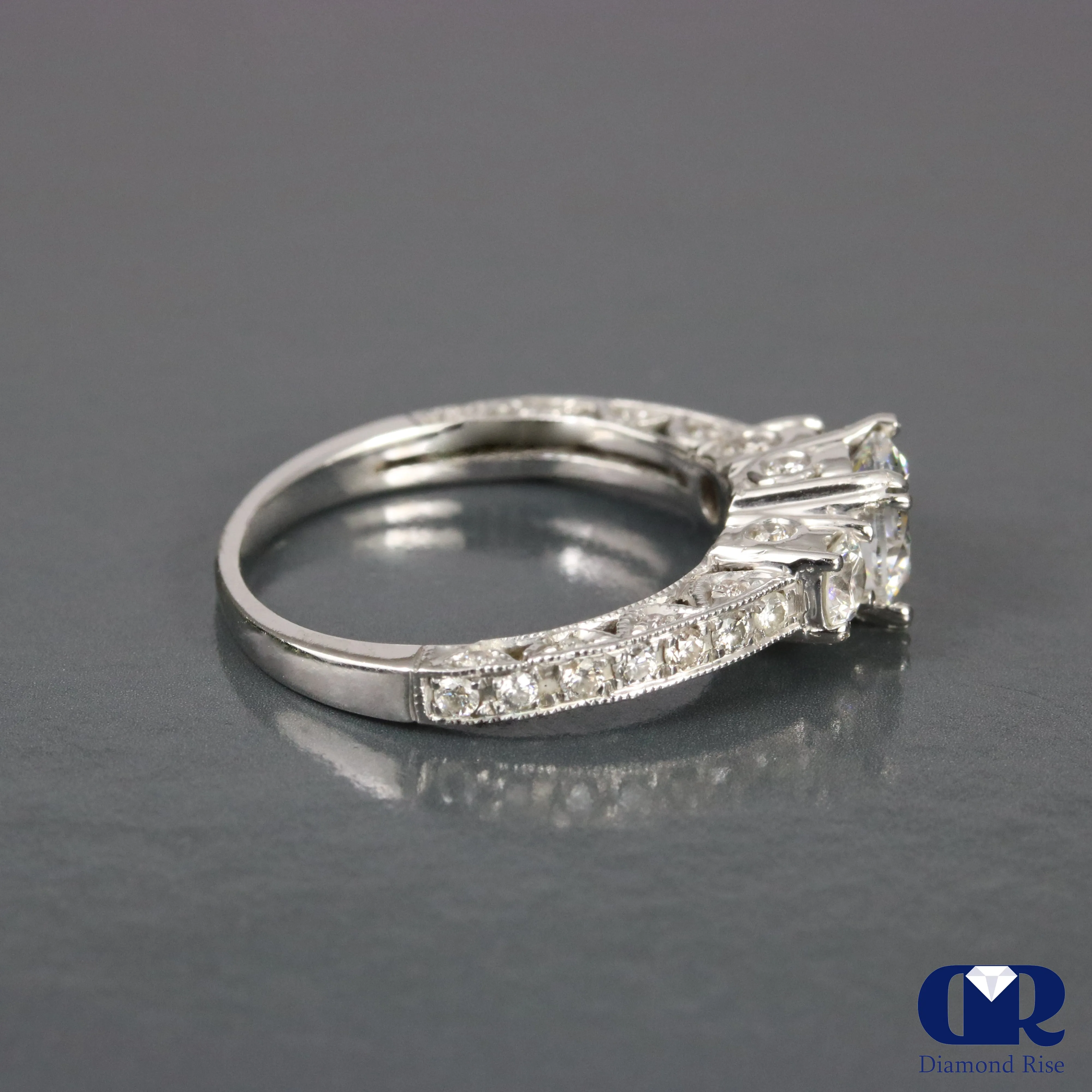 1.77 Ct Round Cut Diamond Three Stone Engagement Ring 14K White Gold