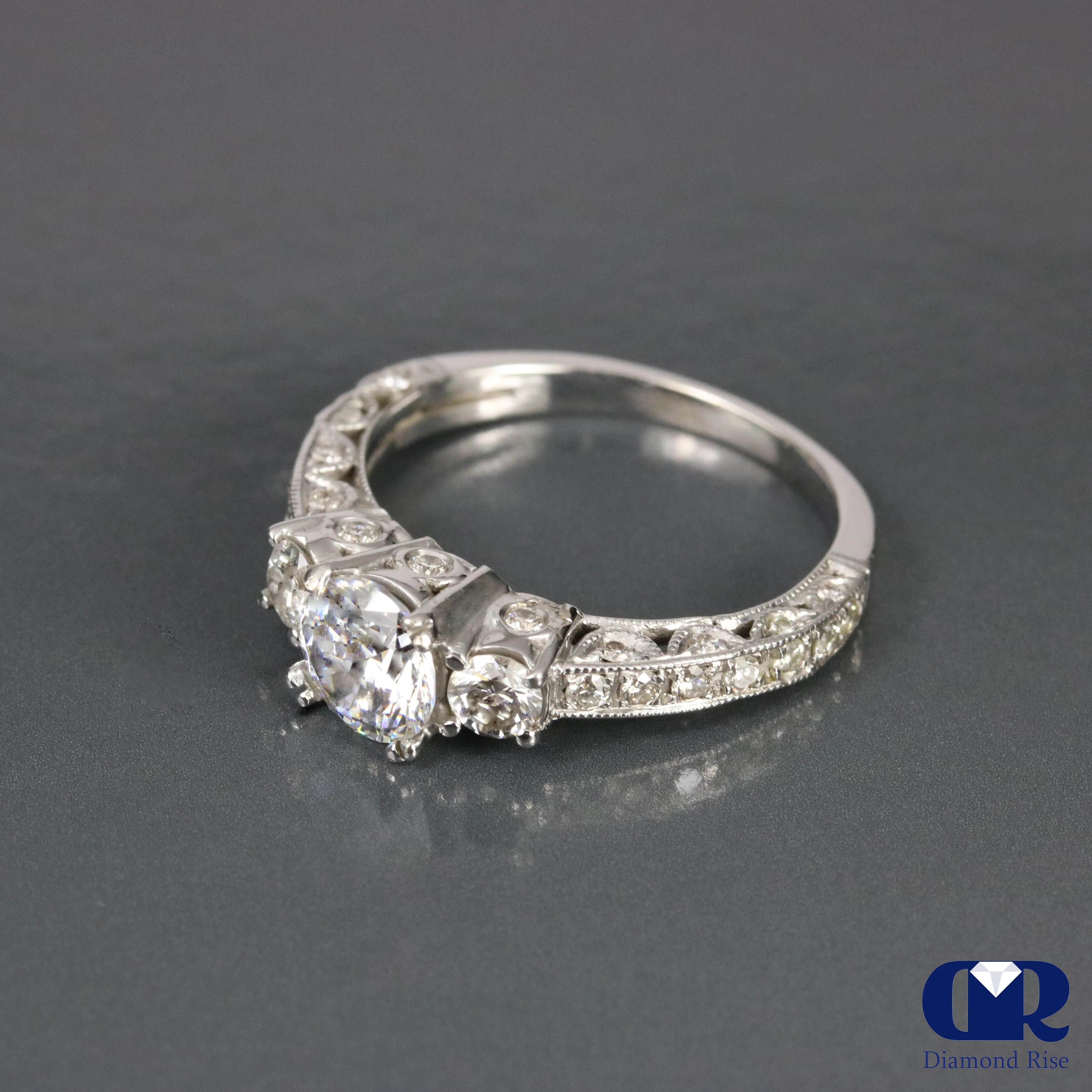 1.77 Ct Round Cut Diamond Three Stone Engagement Ring 14K White Gold