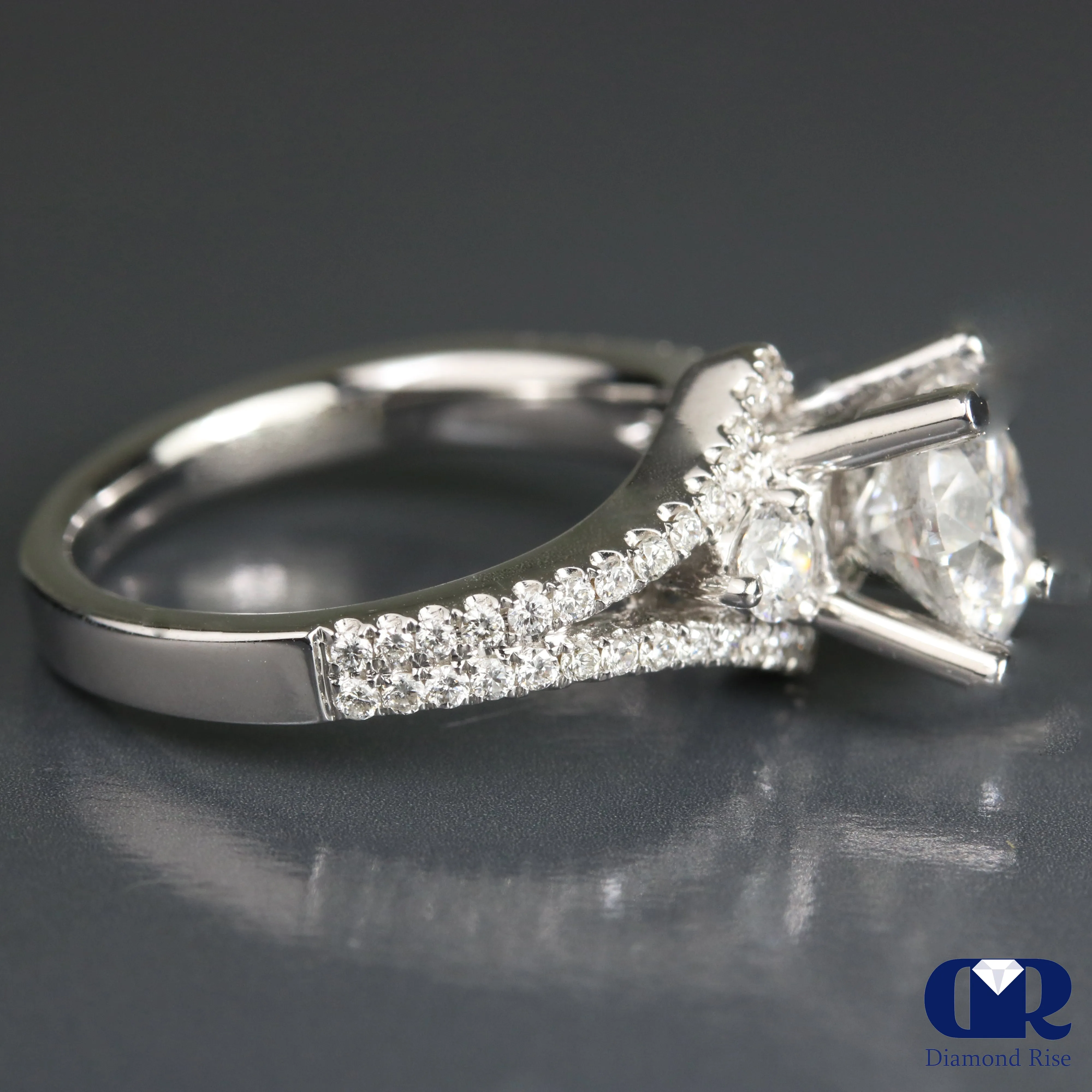 1.79 Ct Round Cut Diamond Split Shank Engagement Ring 18K White Gold
