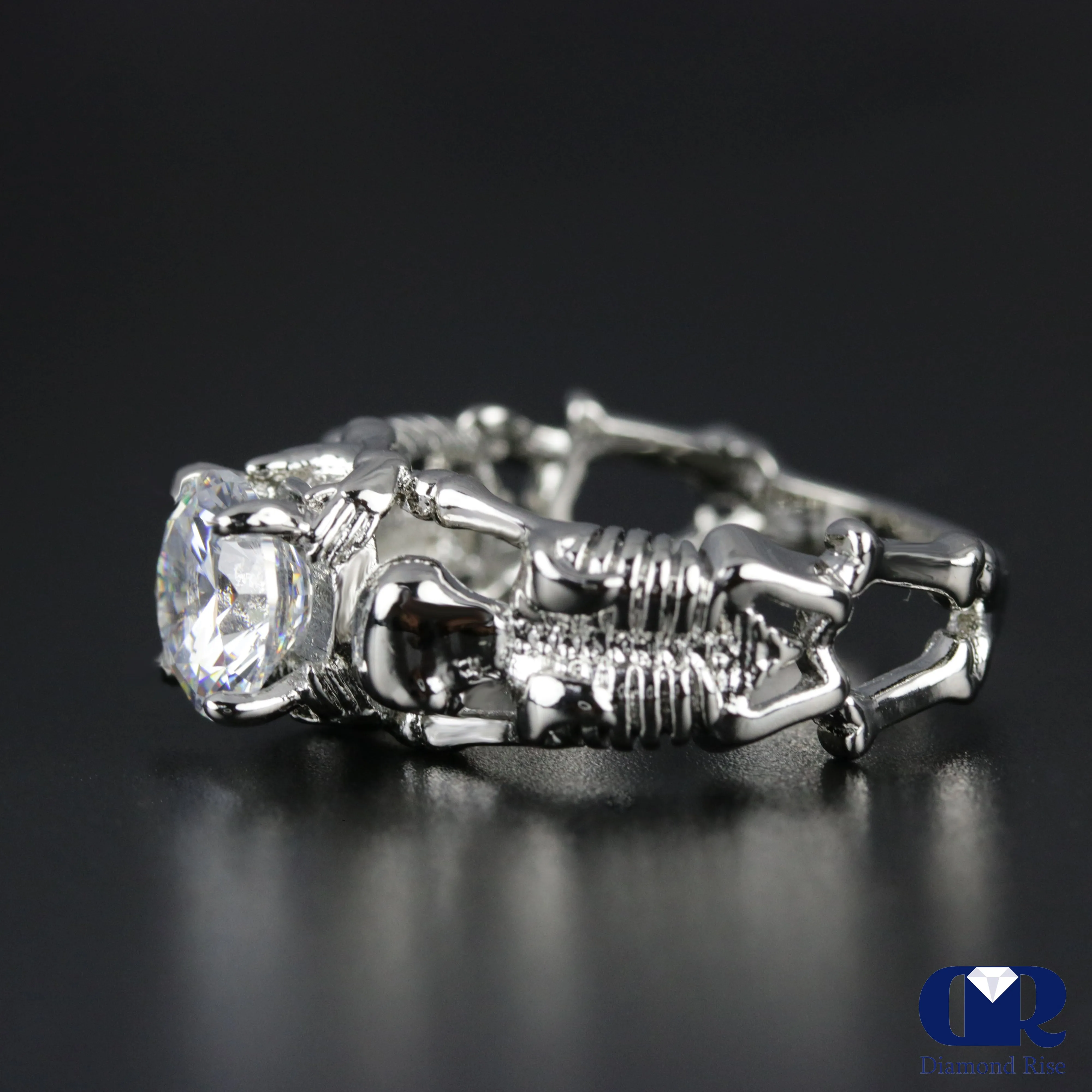 2.51 Carat Round Cut Diamond Skull Solitarie Engagement Ring In 14K White Gold