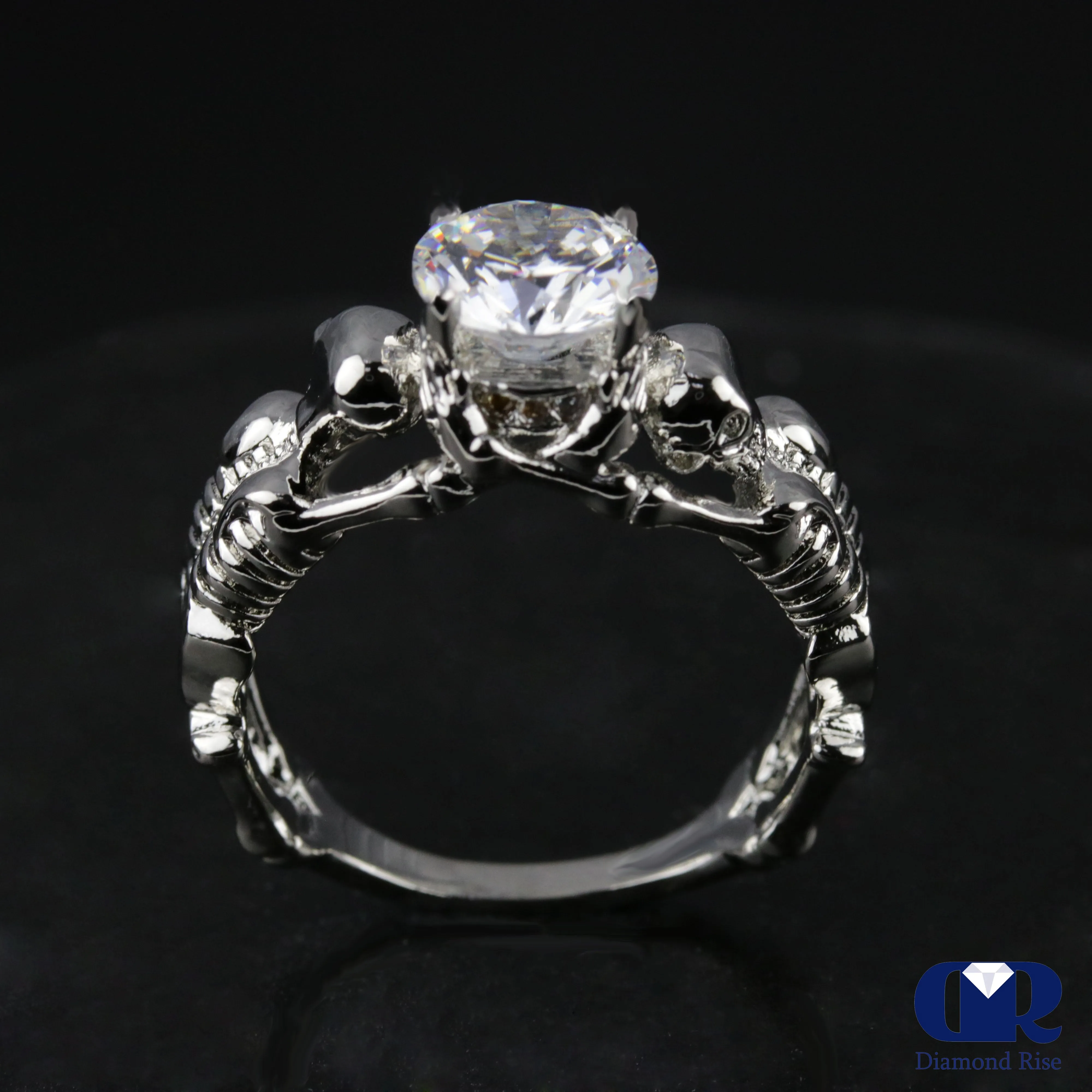 2.51 Carat Round Cut Diamond Skull Solitarie Engagement Ring In 14K White Gold