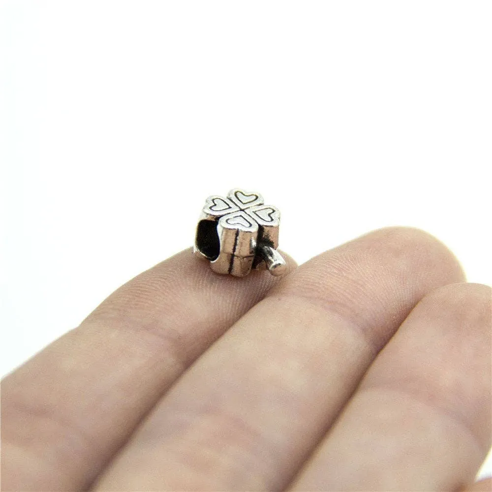 30pcs For 3mm leather antique sliver zamak Clover beads big hole beads Jewelry supply Findings Components D-5-3-86