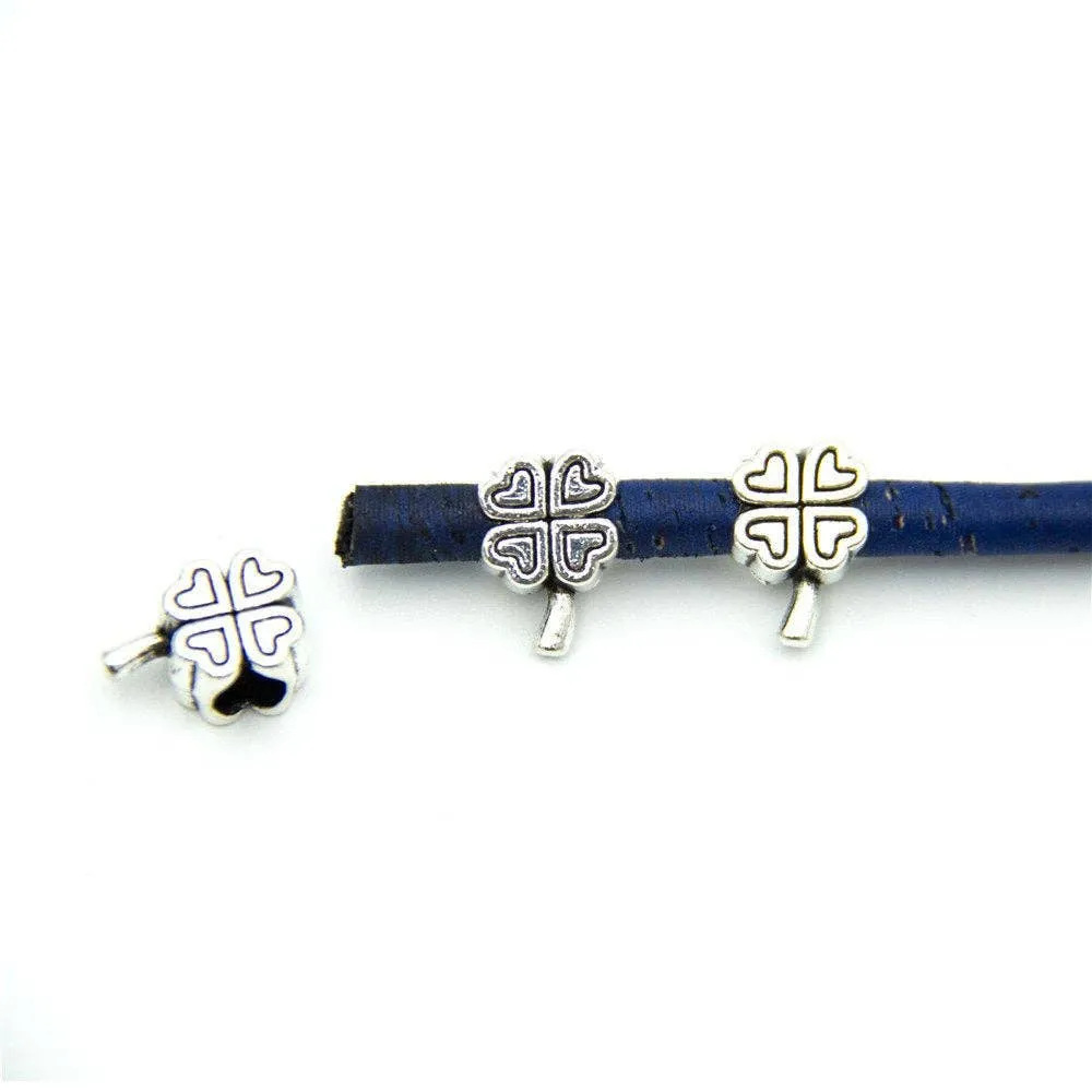 30pcs For 3mm leather antique sliver zamak Clover beads big hole beads Jewelry supply Findings Components D-5-3-86