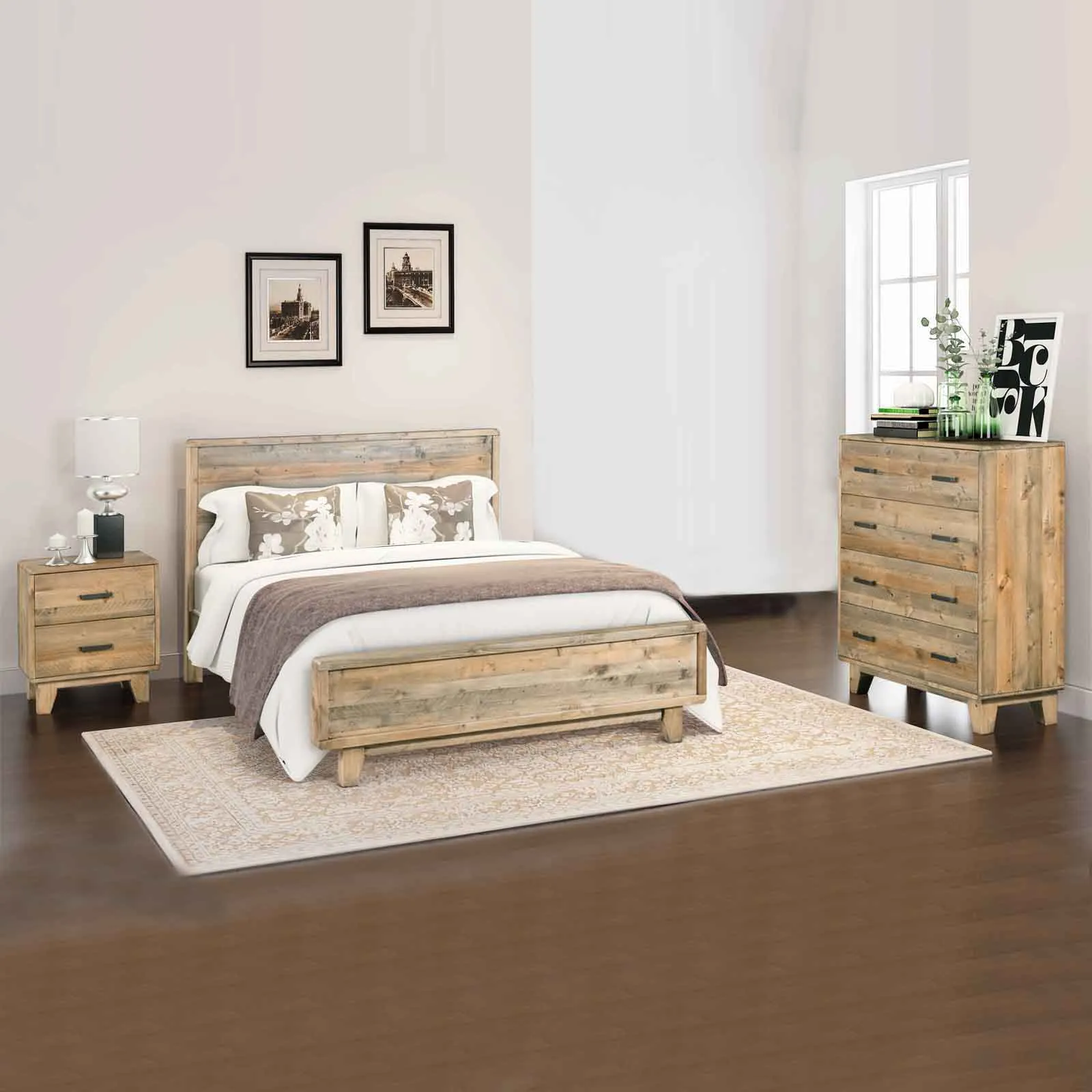 4 Piece Woodland Double Bedroom Suite Light Brown