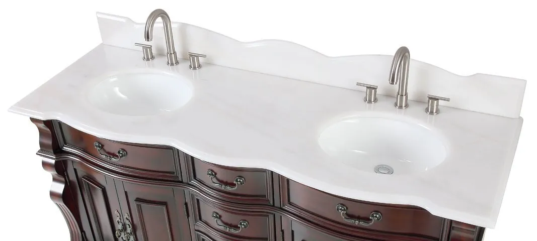 64" Traditional Style Cherry Wood Hopkinton Double Sink Bathroom Vanity GD-4438W-64