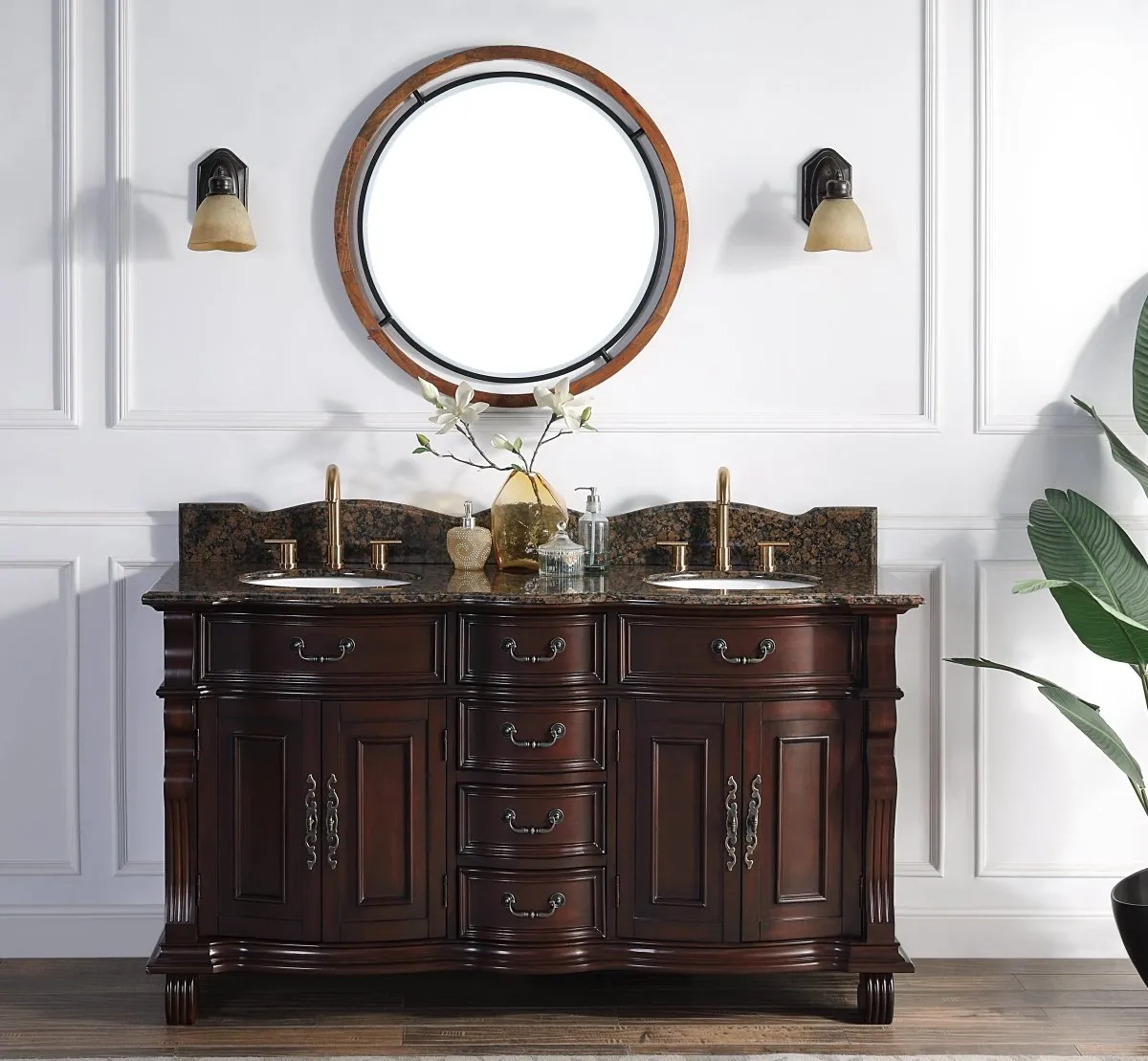 64" Traditional Style Cherry Wood Hopkinton Double Sink Bathroom Vanity GD-4438W-64