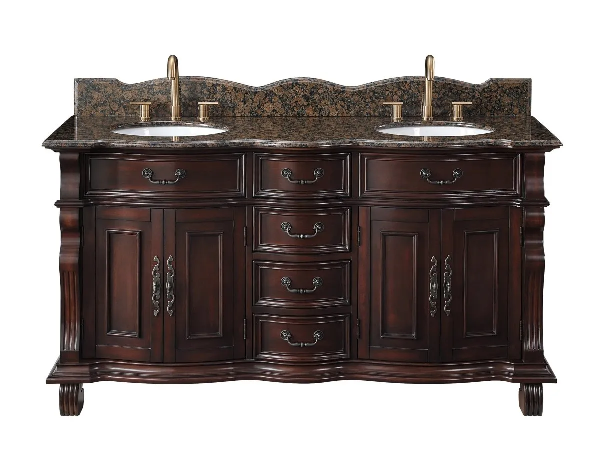 64" Traditional Style Cherry Wood Hopkinton Double Sink Bathroom Vanity GD-4438W-64