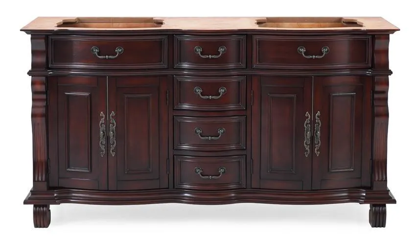 64" Traditional Style Cherry Wood Hopkinton Double Sink Bathroom Vanity GD-4438W-64