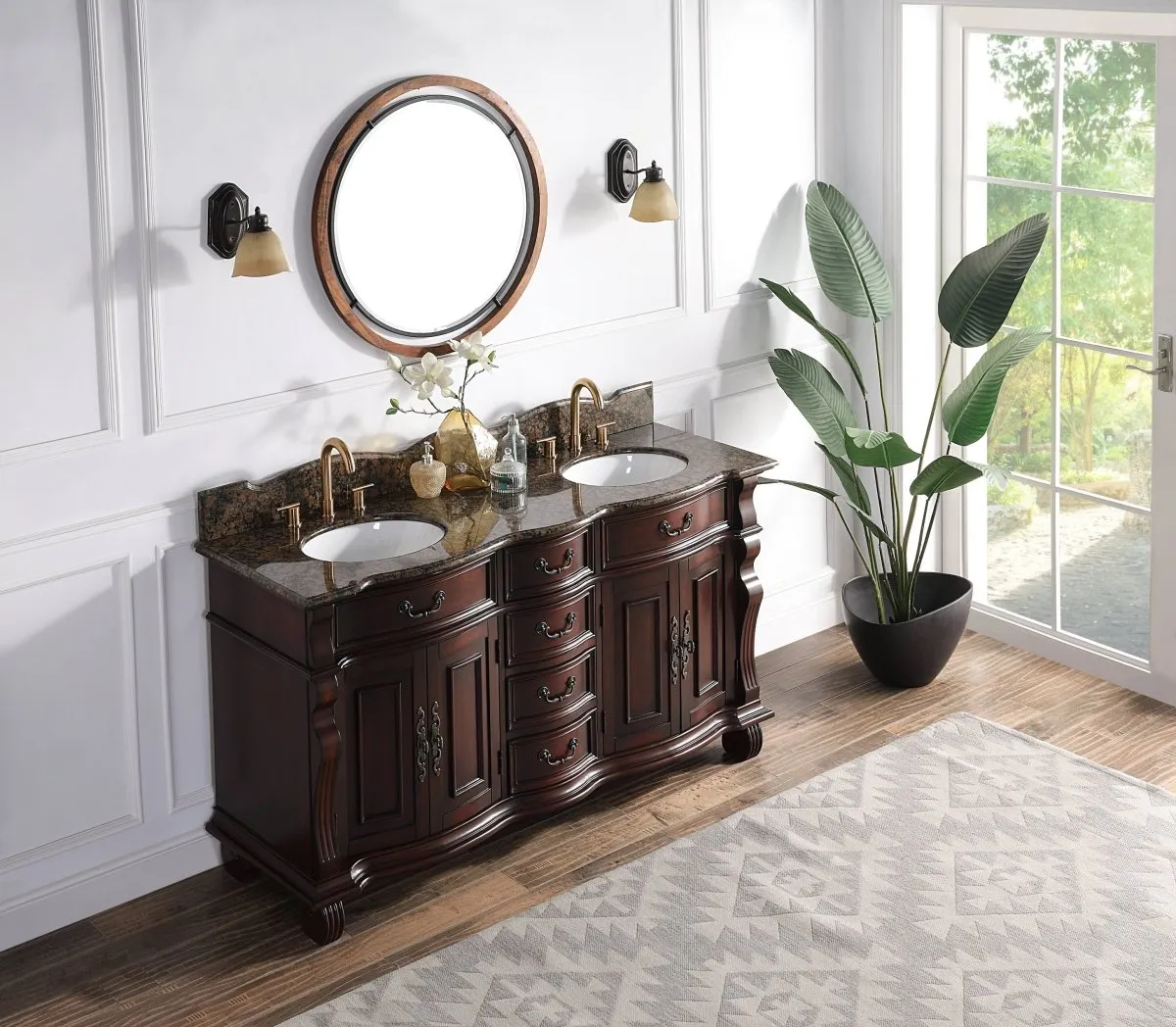 64" Traditional Style Cherry Wood Hopkinton Double Sink Bathroom Vanity GD-4438W-64