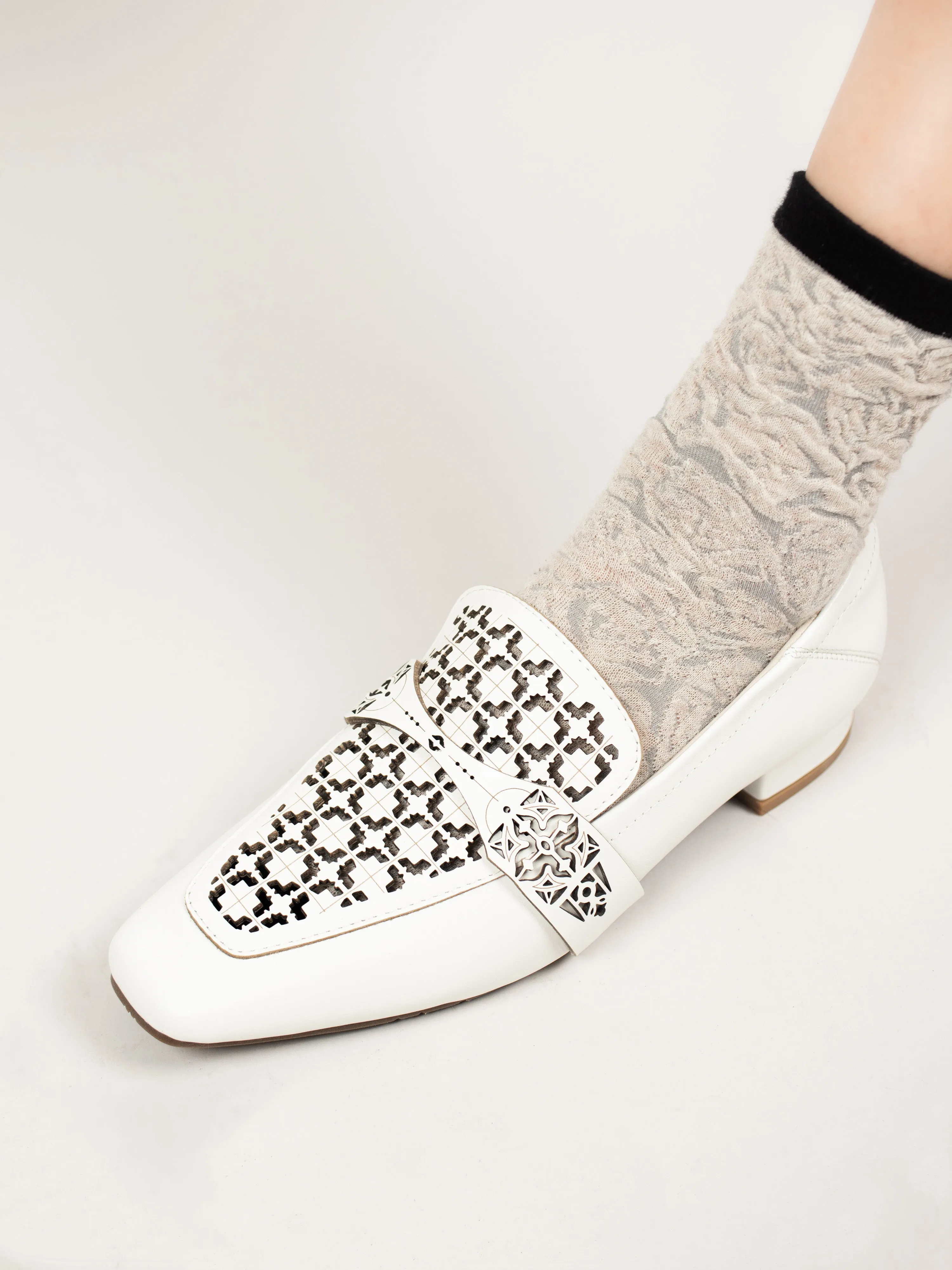 Almond-Toe Laser-Cut Loafers