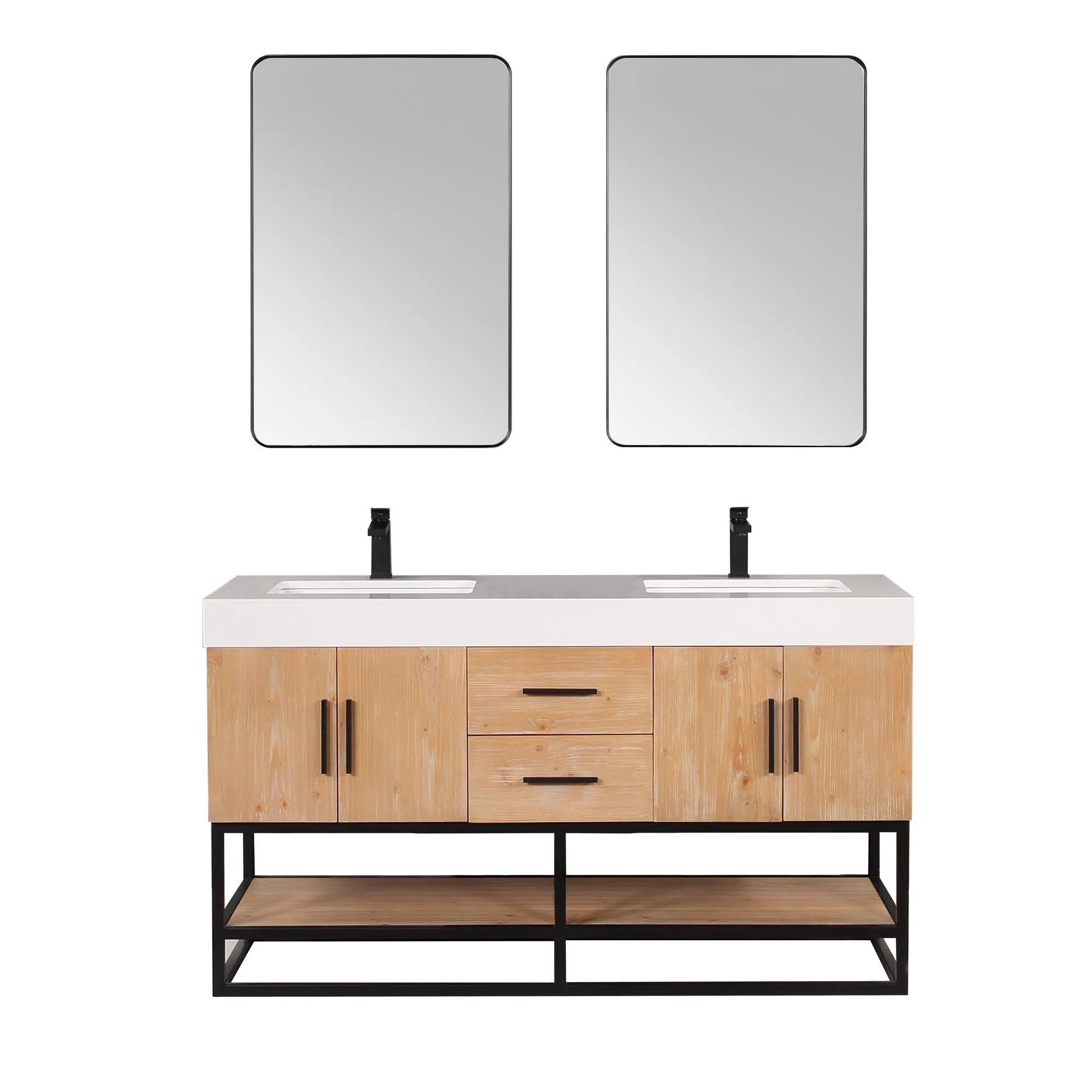 Altair Designs Bianco Double Bathroom Vanity with White Composite Stone Countertop - 552060B-LB-WH-NM