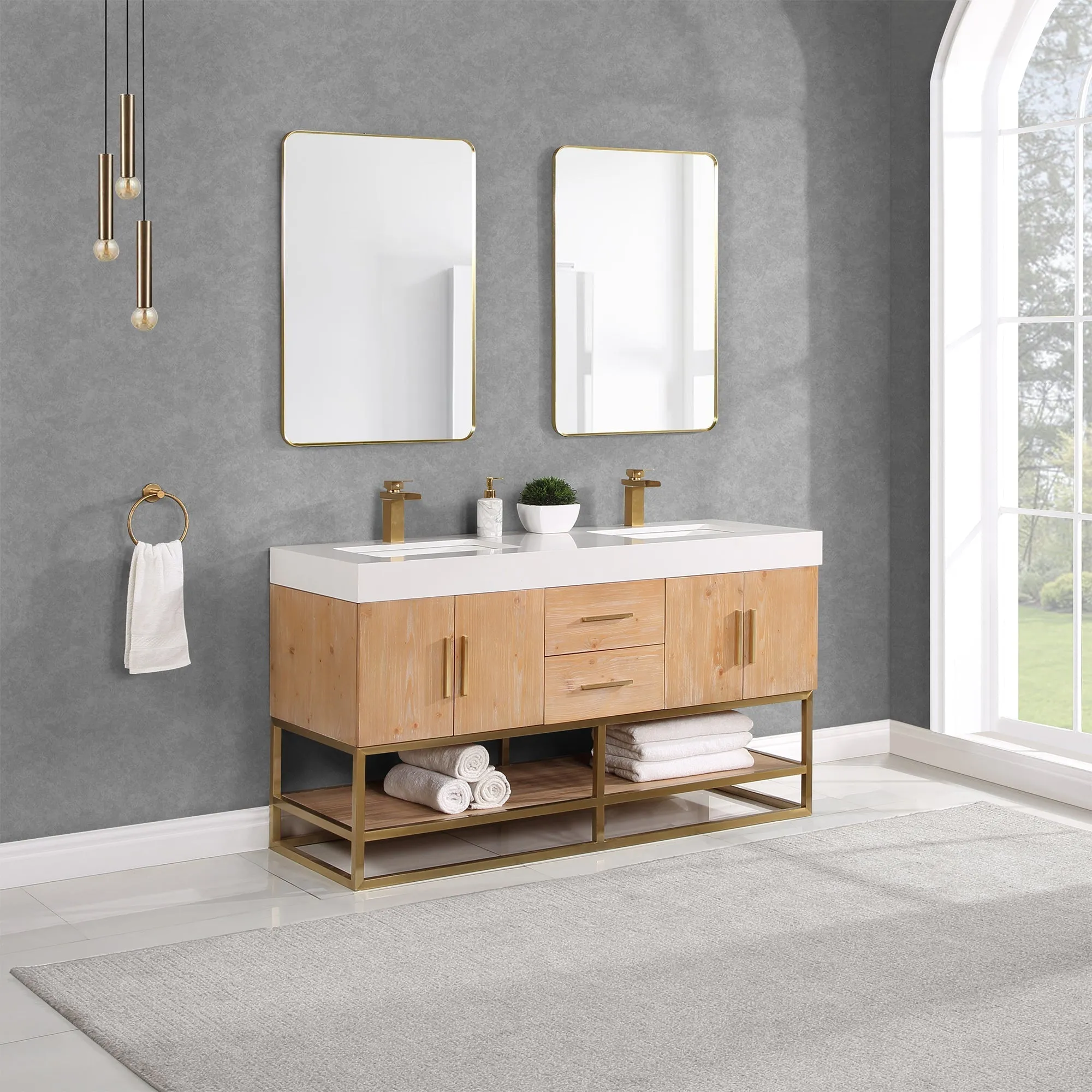 Altair Designs Bianco Double Bathroom Vanity with White Composite Stone Countertop - 552060B-LB-WH-NM