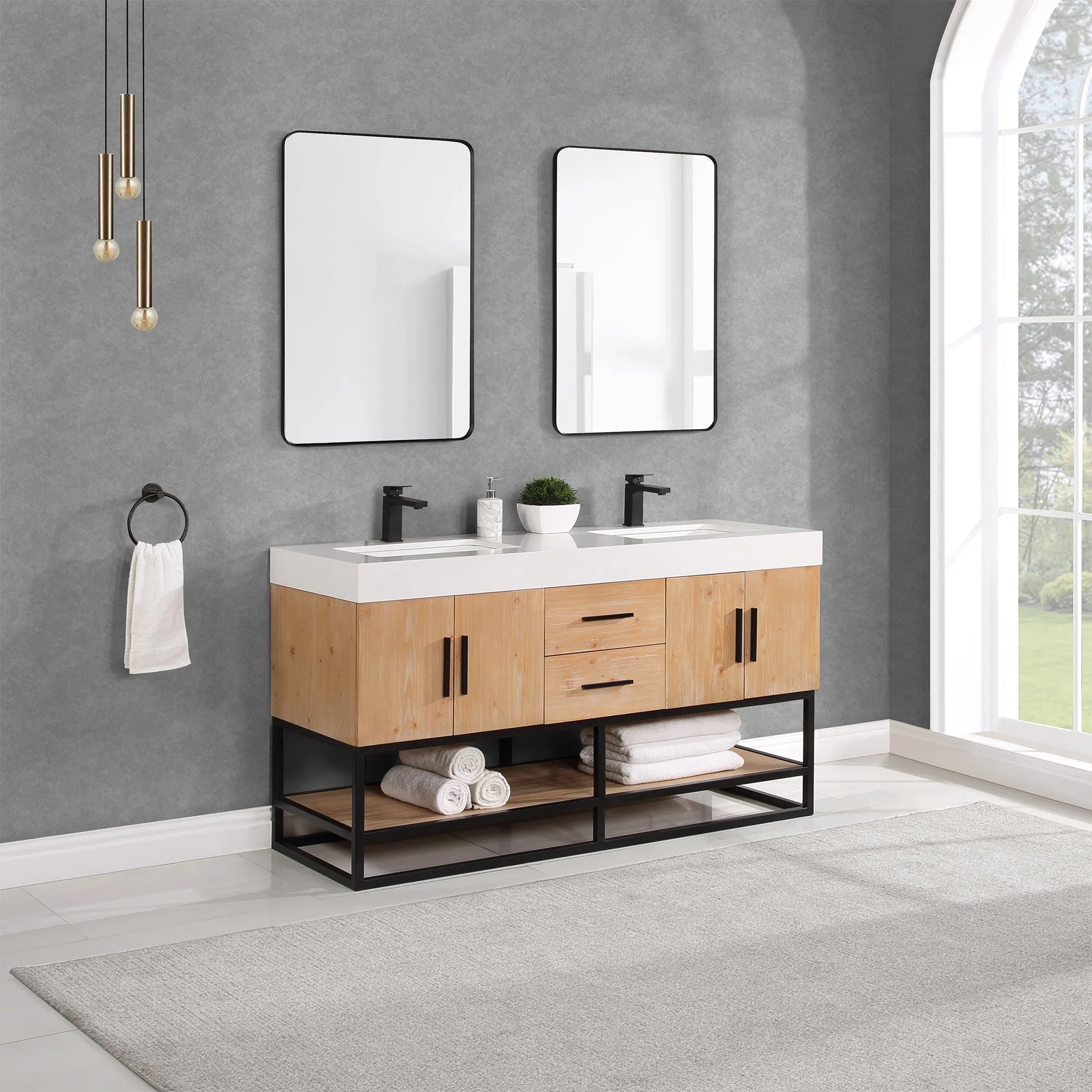 Altair Designs Bianco Double Bathroom Vanity with White Composite Stone Countertop - 552060B-LB-WH-NM