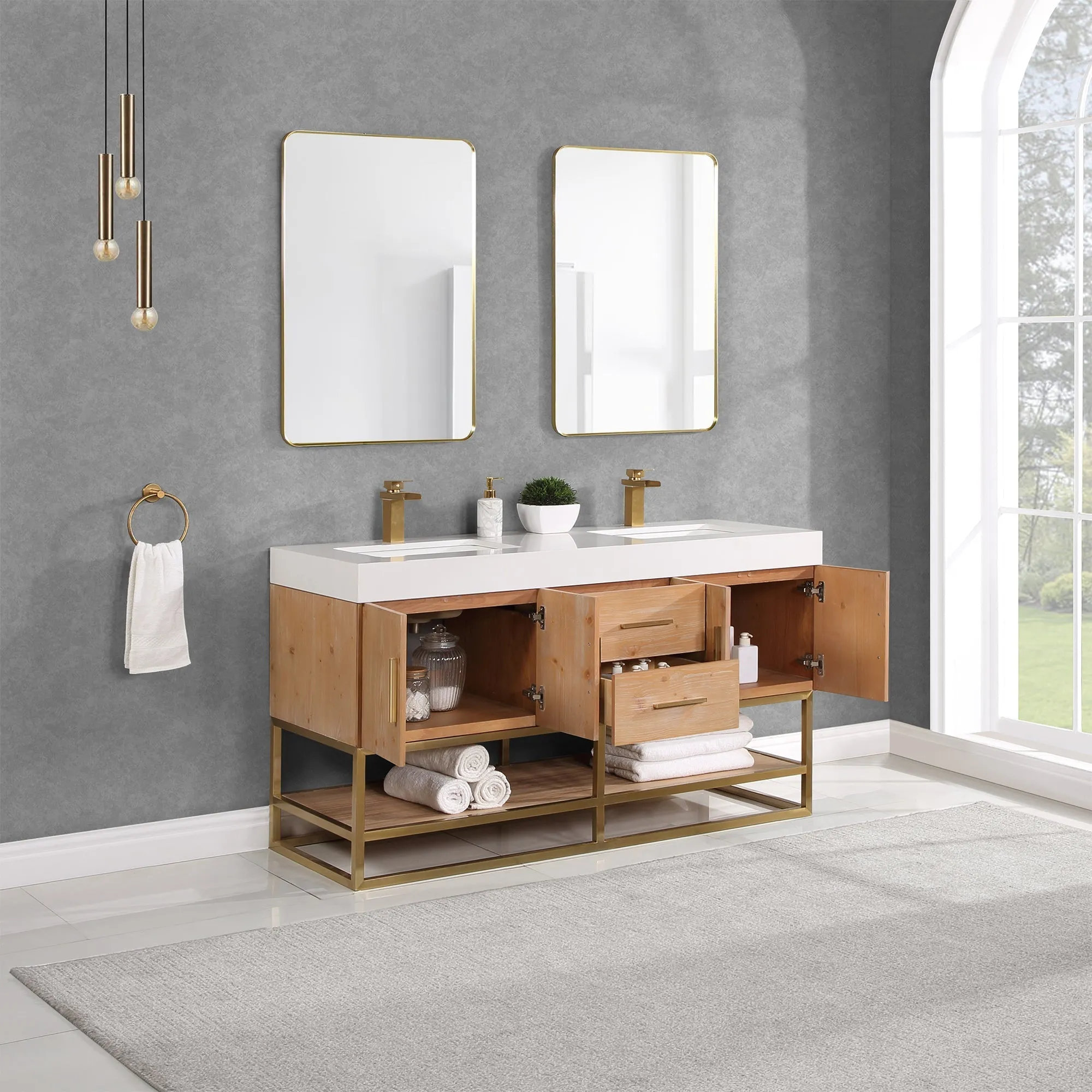 Altair Designs Bianco Double Bathroom Vanity with White Composite Stone Countertop - 552060B-LB-WH-NM