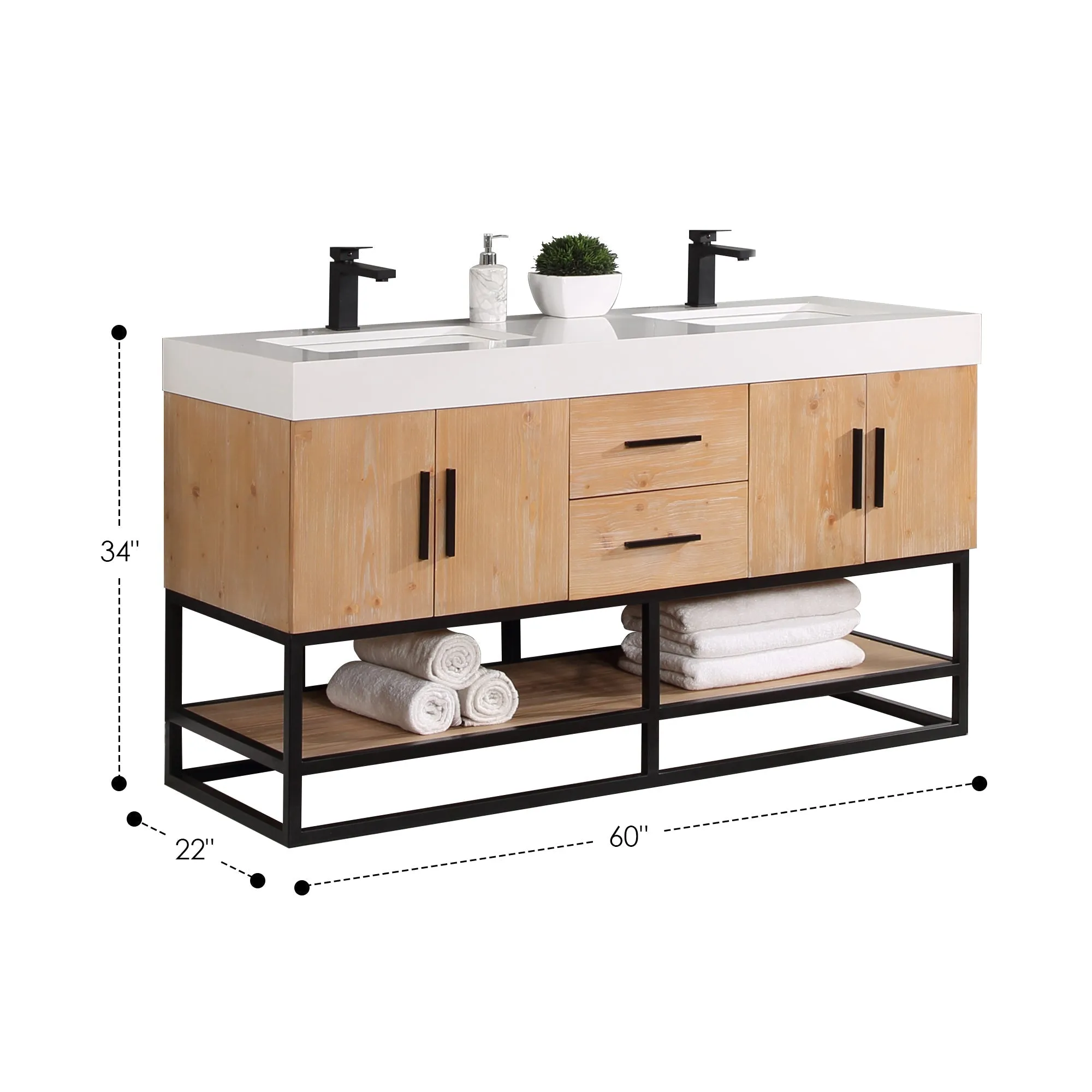 Altair Designs Bianco Double Bathroom Vanity with White Composite Stone Countertop - 552060B-LB-WH-NM