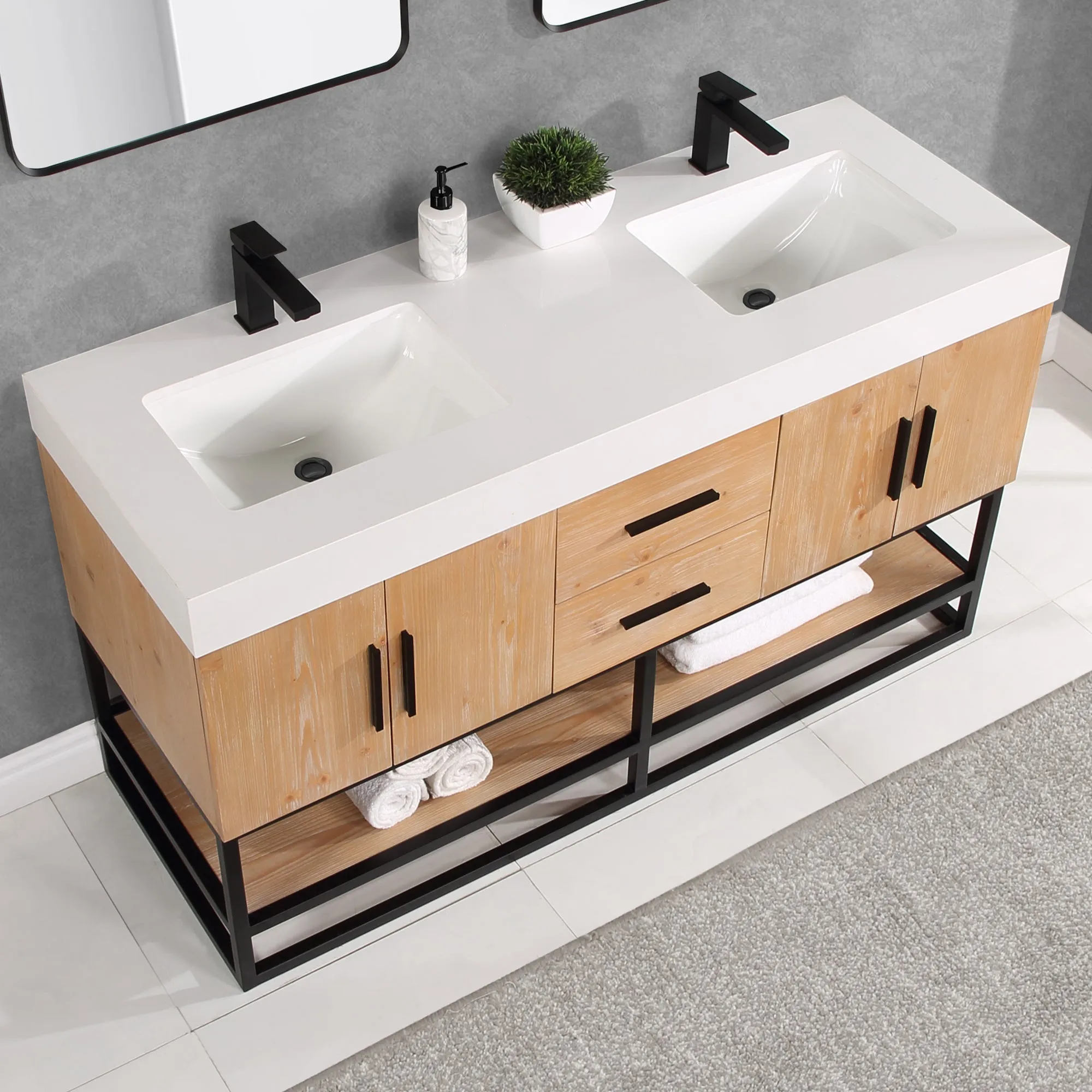 Altair Designs Bianco Double Bathroom Vanity with White Composite Stone Countertop - 552060B-LB-WH-NM