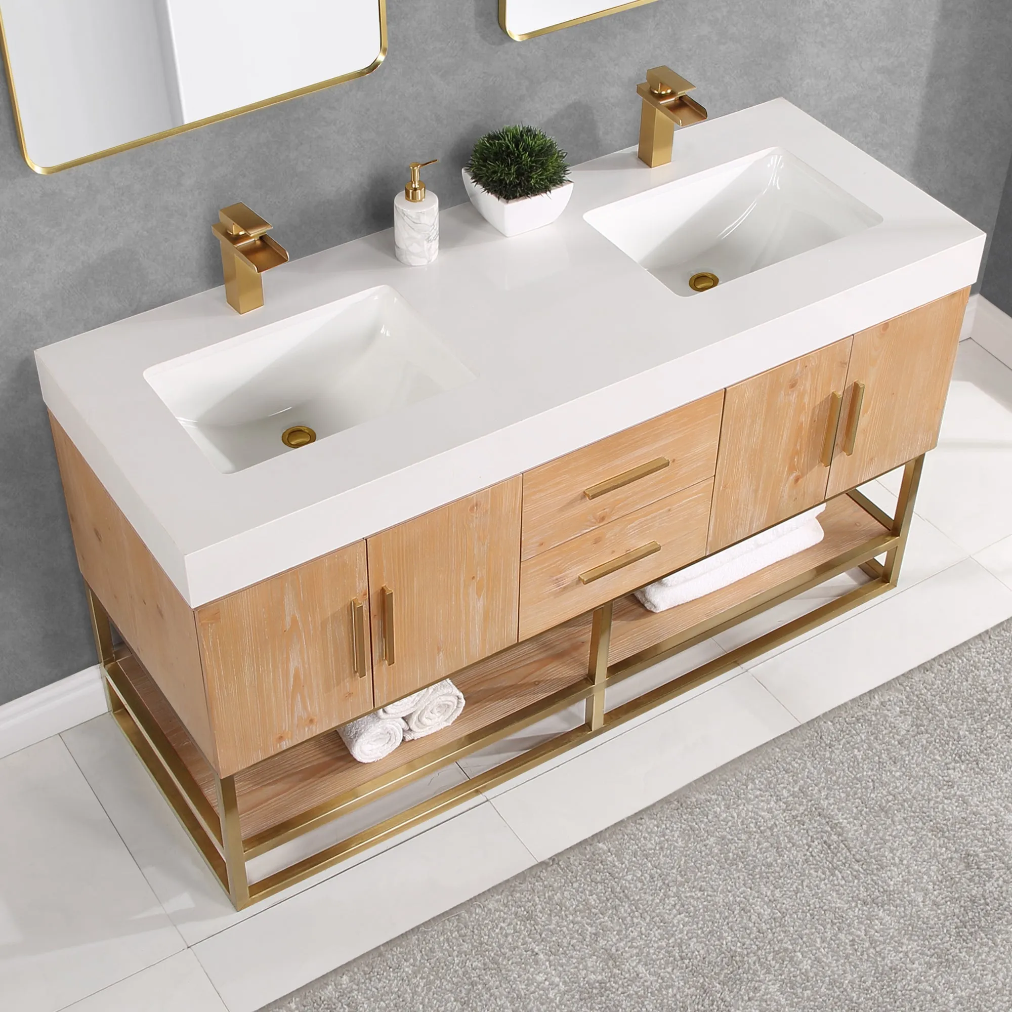 Altair Designs Bianco Double Bathroom Vanity with White Composite Stone Countertop - 552060B-LB-WH-NM