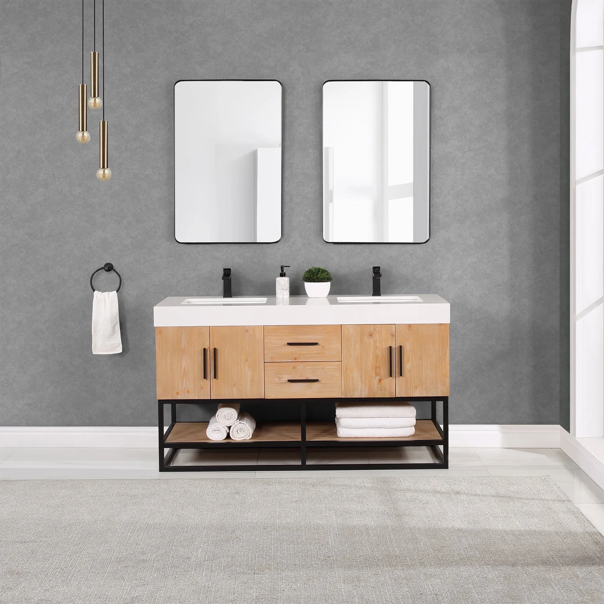 Altair Designs Bianco Double Bathroom Vanity with White Composite Stone Countertop - 552060B-LB-WH-NM