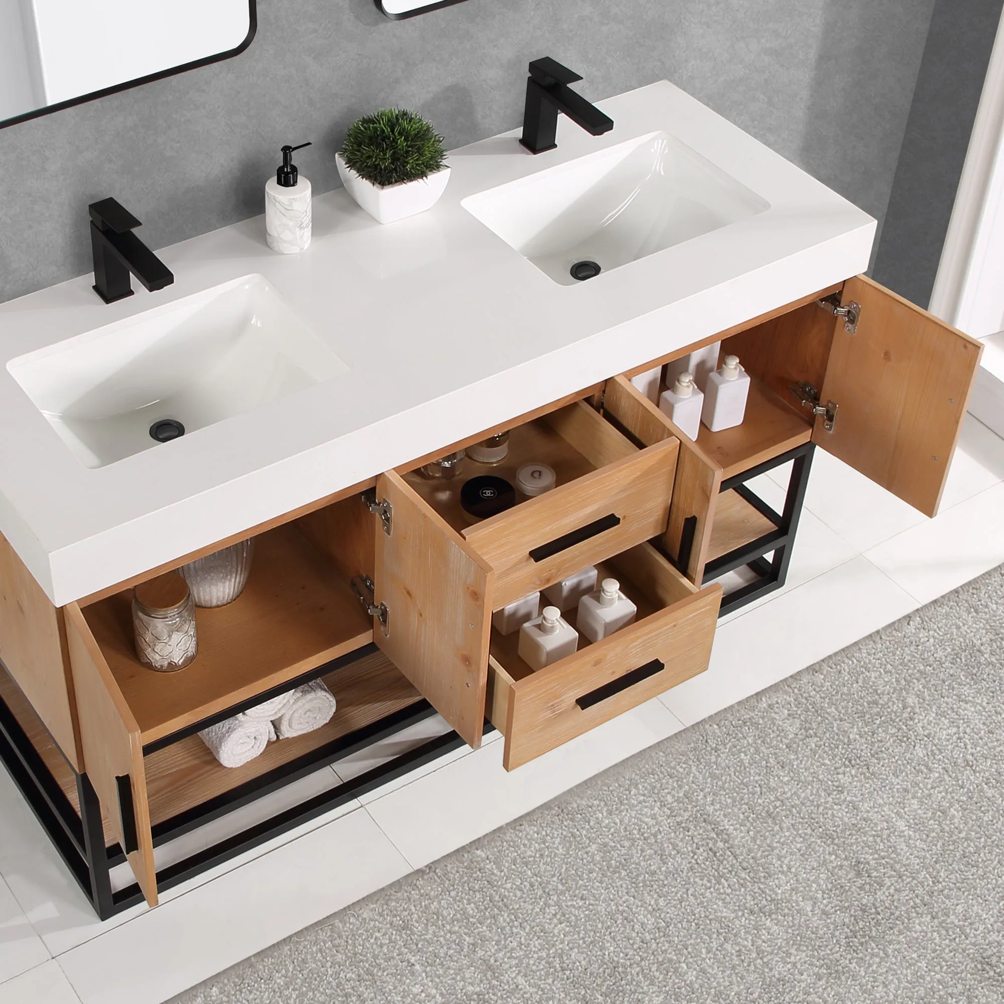 Altair Designs Bianco Double Bathroom Vanity with White Composite Stone Countertop - 552060B-LB-WH-NM