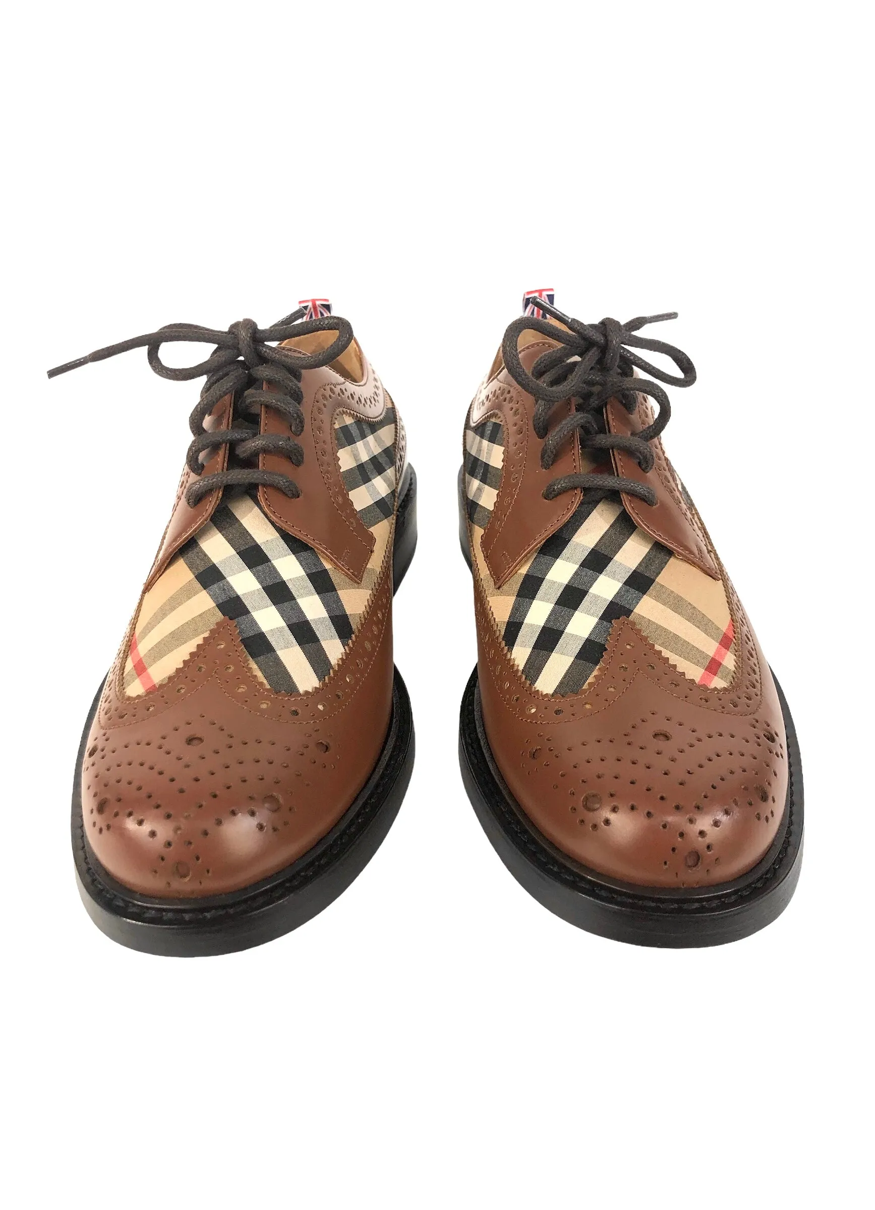 Arndale Tan Archive Check Brogue Leather Derby Shoes | Size 10