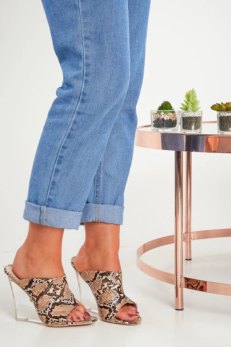 Beige Snake Print Clear Wedge - Oda