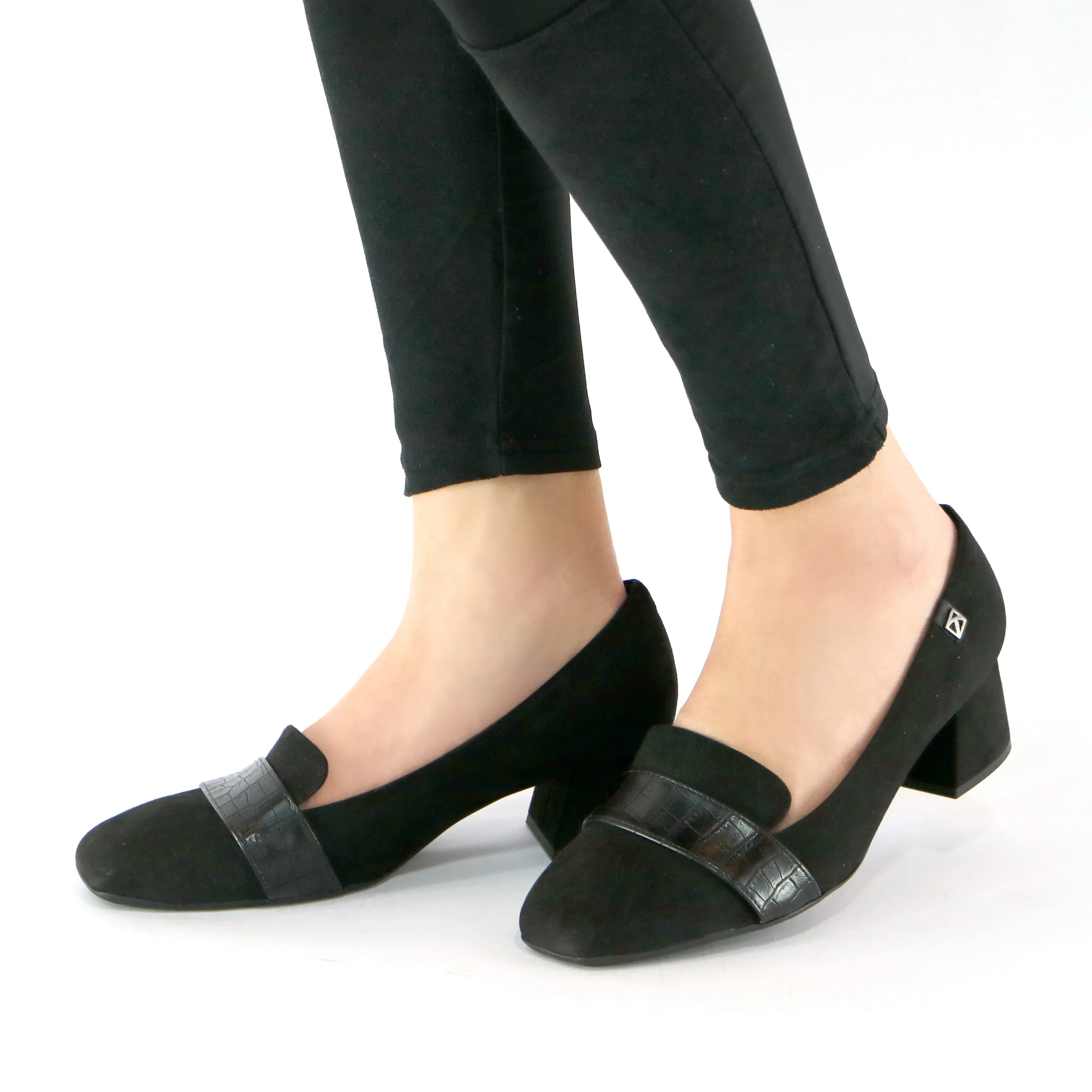 Black Microfiber Croco Pumps (151.008)