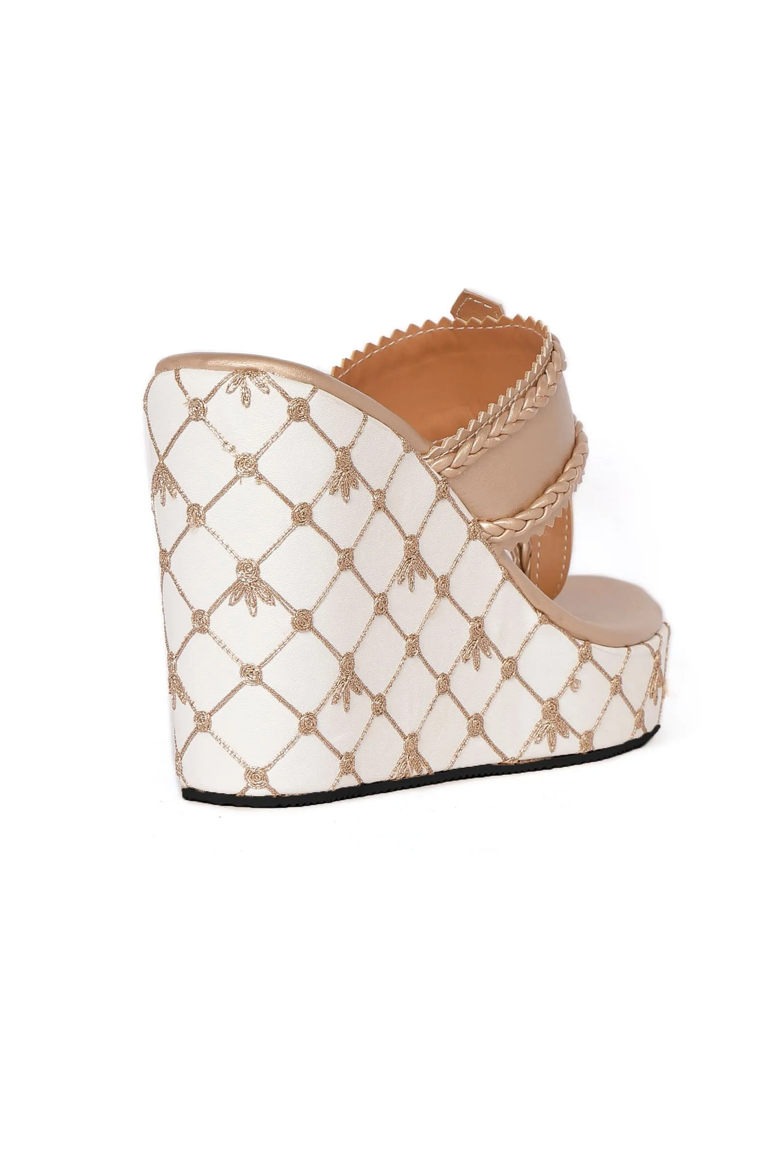 Blingy Gold Hand Embroidered Kolhapuri Inspired Wedges