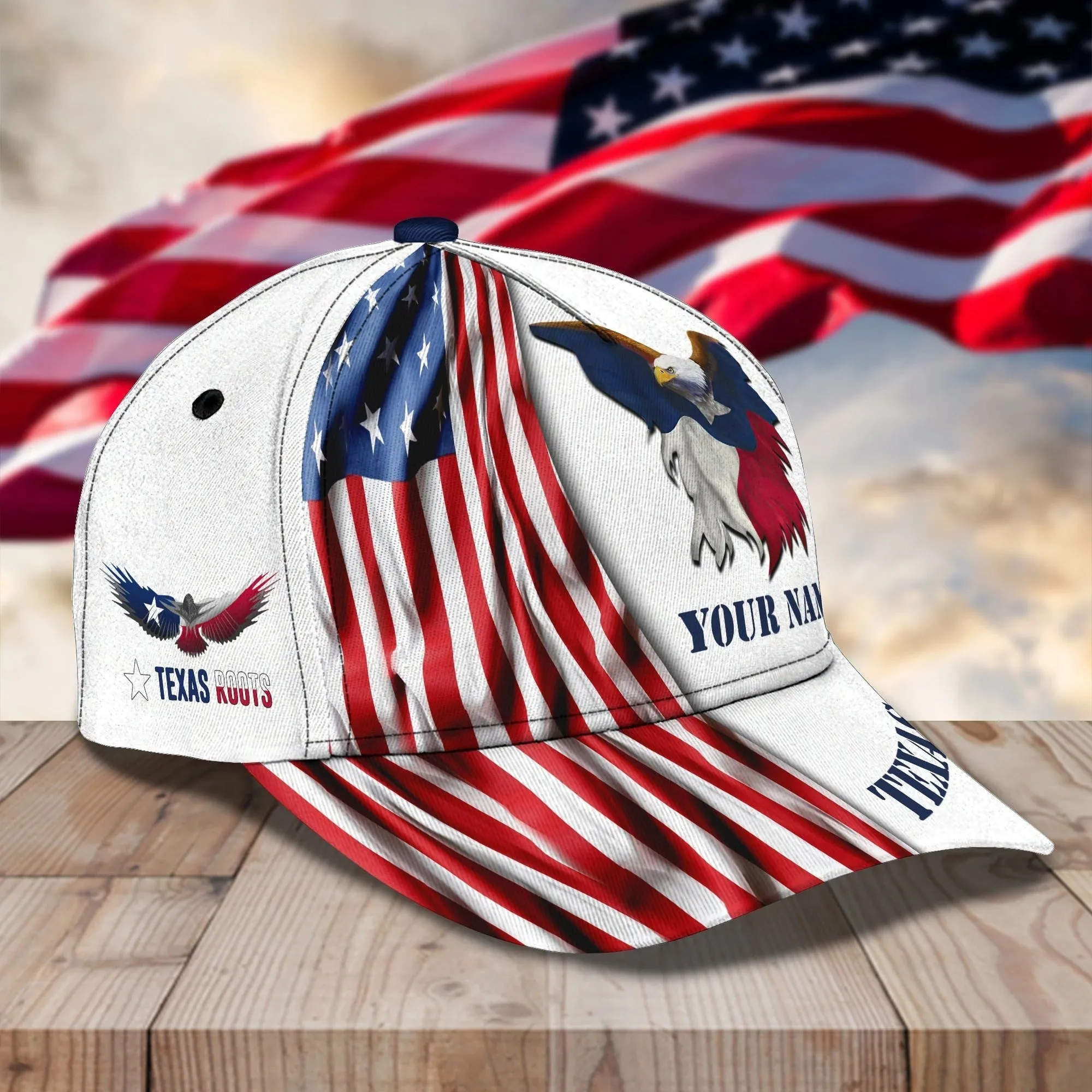 Custom 3D All Over Print Texas Roots Cap Hat, Eagle Texas Classic Cap, Baseball Texas Caps