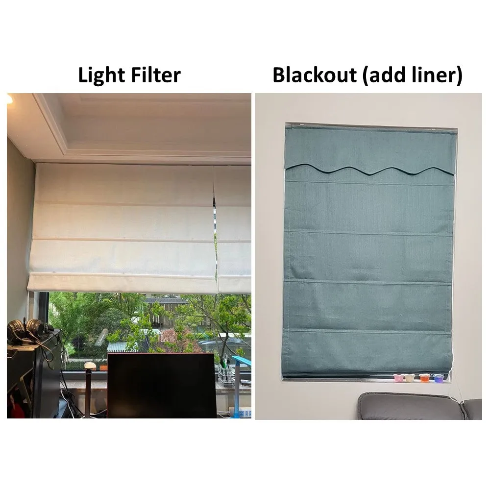 Custom Made Window Roman Shade Curtains Drapery Upholstery Plain Herringbone Cotton Linen Textile Fabric