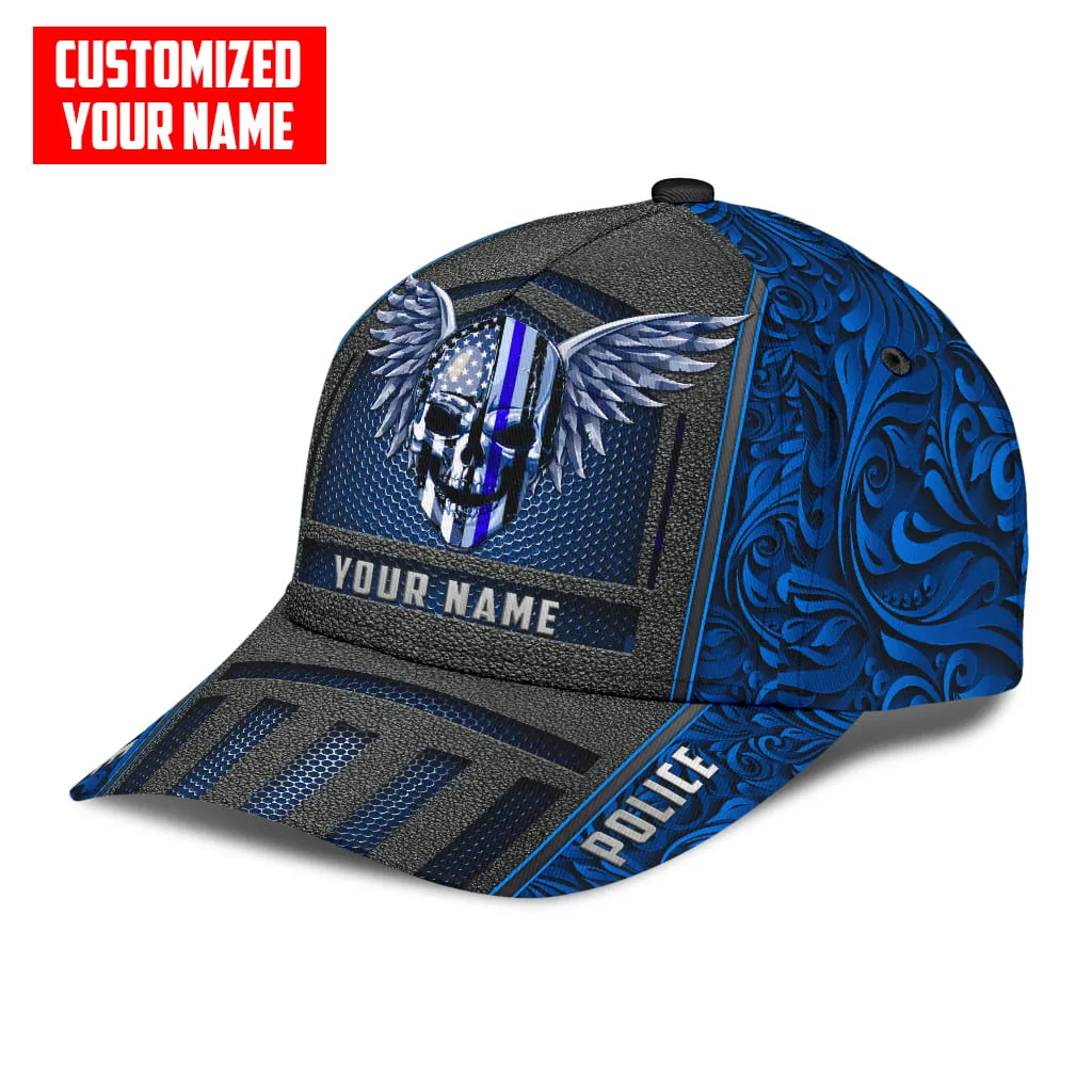 Customized Name Police Skull Classic Cap Blue Skull Baseball Cap Hat
