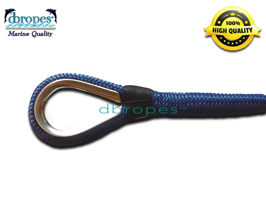 DBROPES 5/8" x 8' Double Braid Mooring Pendant Line 100% Nylon High Quality Rope with Stainless Steel Thimble and Chafe Guard.