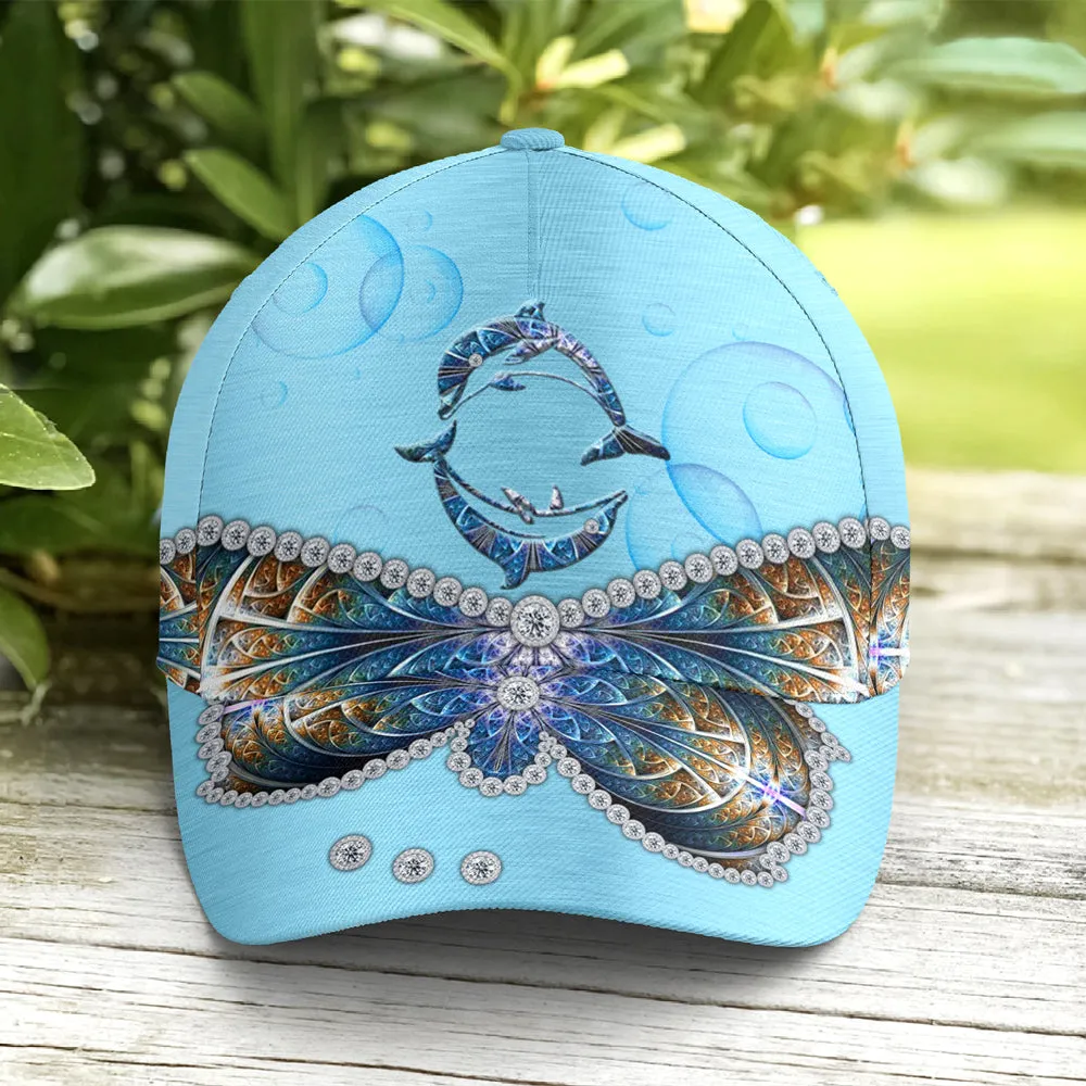 Dolphin Ocean Theme Jewel Print Style Baseball Cap Coolspod