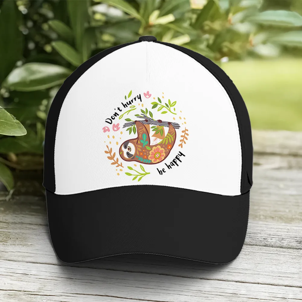 Don't Hurry Be Happy Floral Sloth Baseball Cap Coolspod