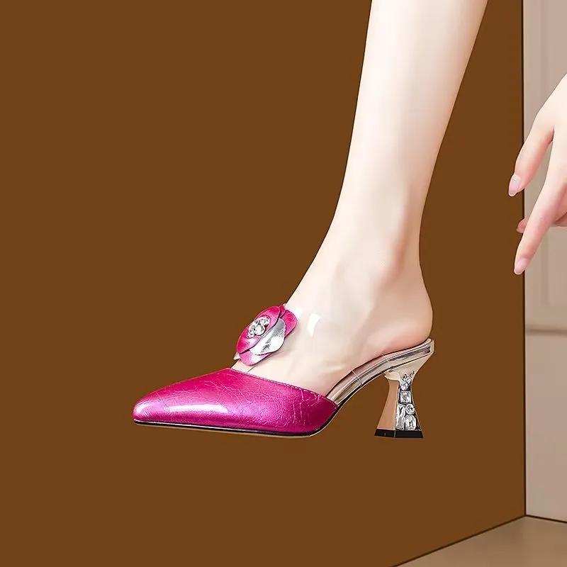 ElegantLuxe Retro Leather High Heel Sandals