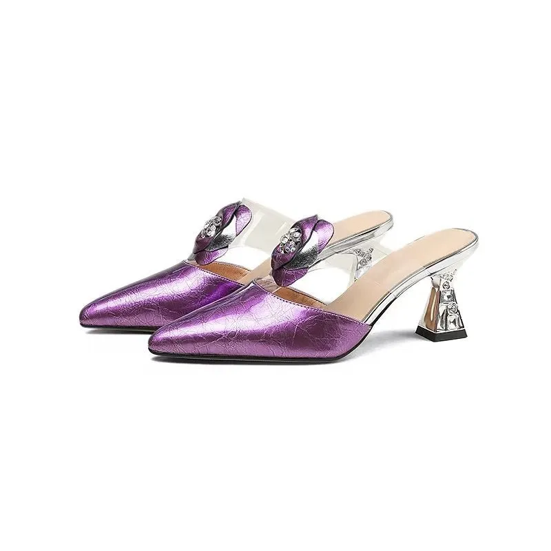 ElegantLuxe Retro Leather High Heel Sandals