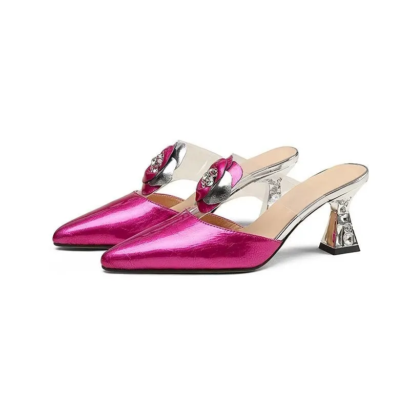 ElegantLuxe Retro Leather High Heel Sandals