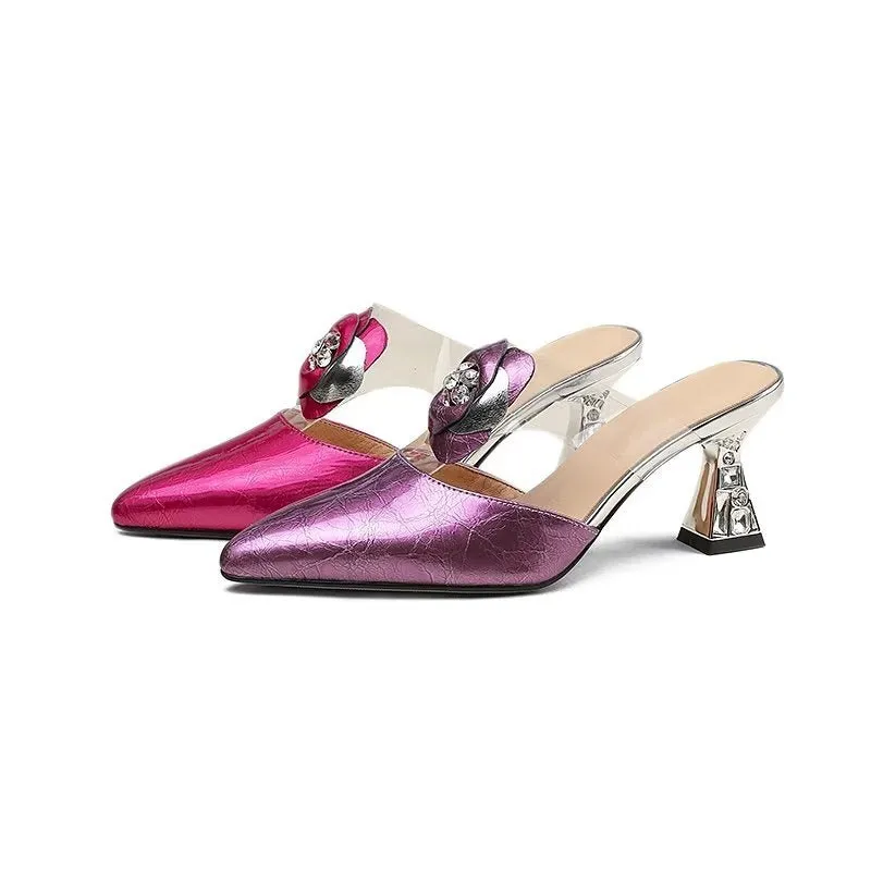 ElegantLuxe Retro Leather High Heel Sandals