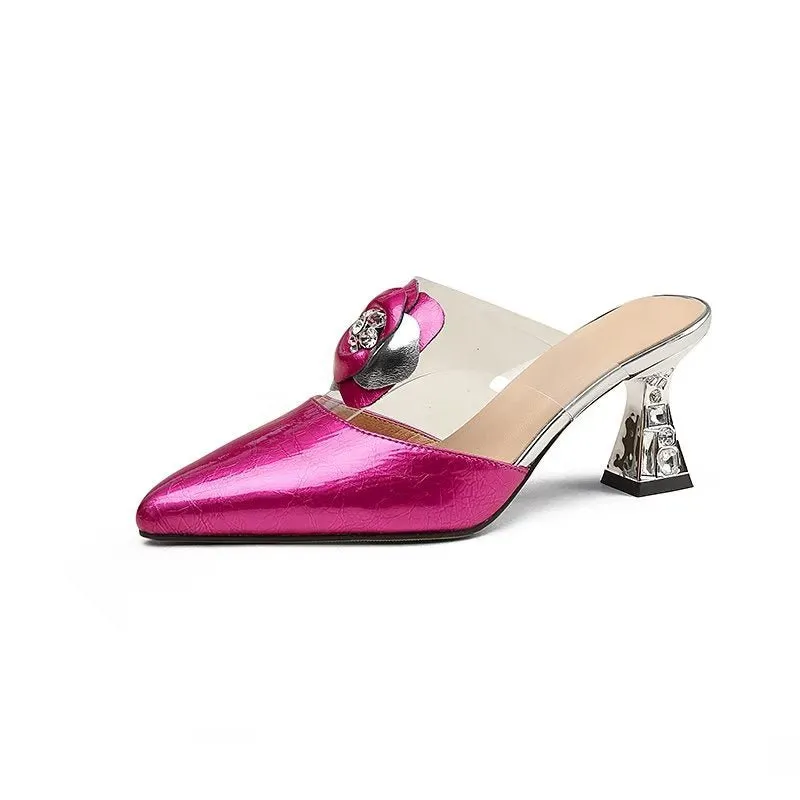 ElegantLuxe Retro Leather High Heel Sandals