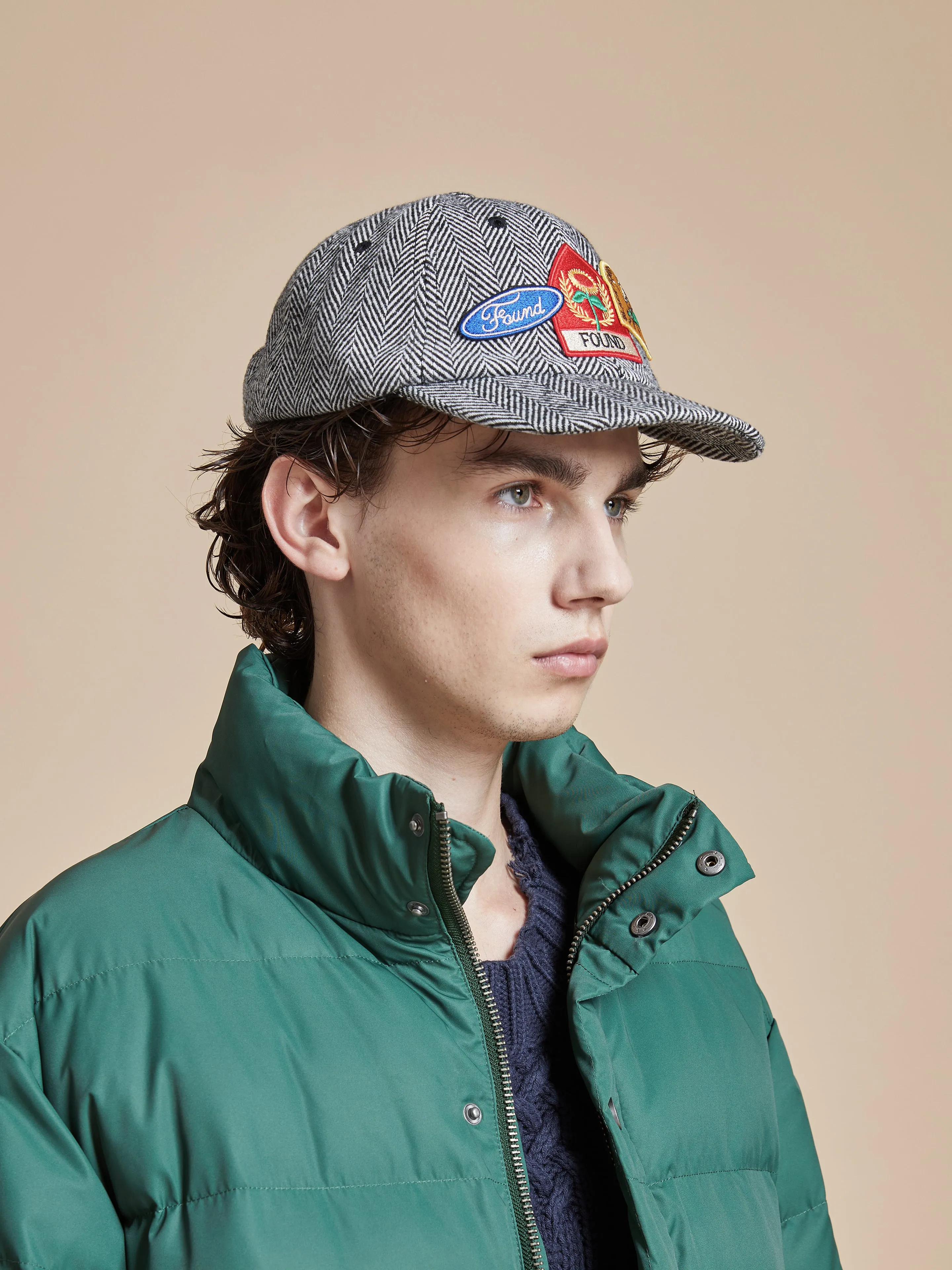 Herringbone Tweed Patch Cap