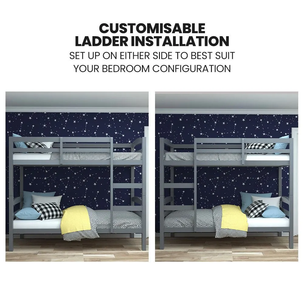 Kids Single Wooden Bunk Bed Frame - Grey Matt