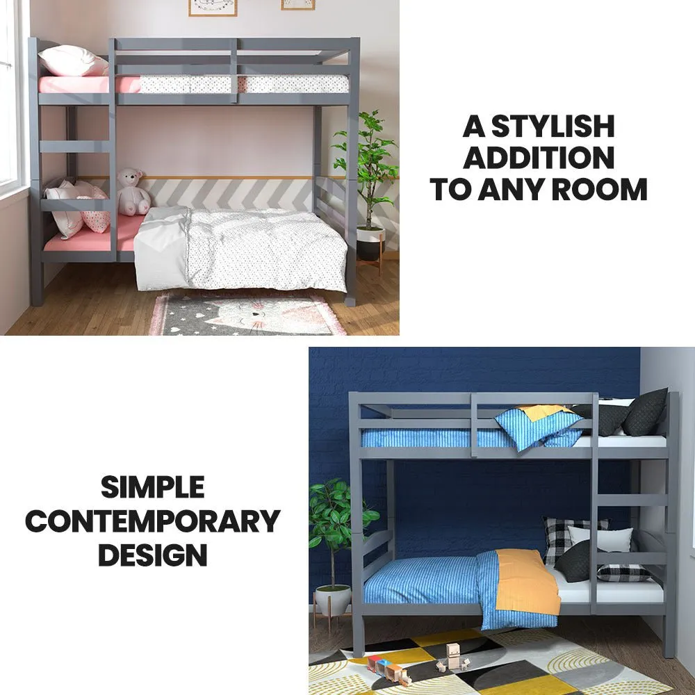 Kids Single Wooden Bunk Bed Frame - Grey Matt
