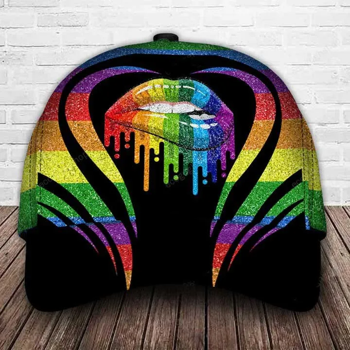 Lgbt Lips And Flowers Classic Cap, Rainbow 3D All Over Printed Baseball Cap For Pride Month, Gaymer Cap