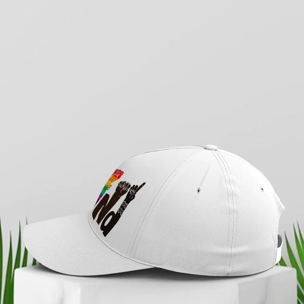 LGBT Pride Baseball Cap, Hands Be Kind White Baseball Cap, Lesbian Cap