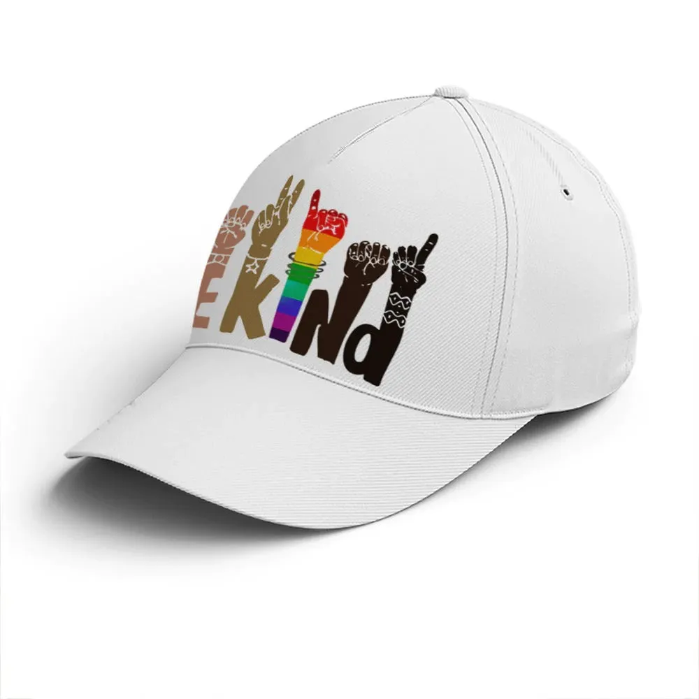LGBT Pride Baseball Cap, Hands Be Kind White Baseball Cap, Lesbian Cap