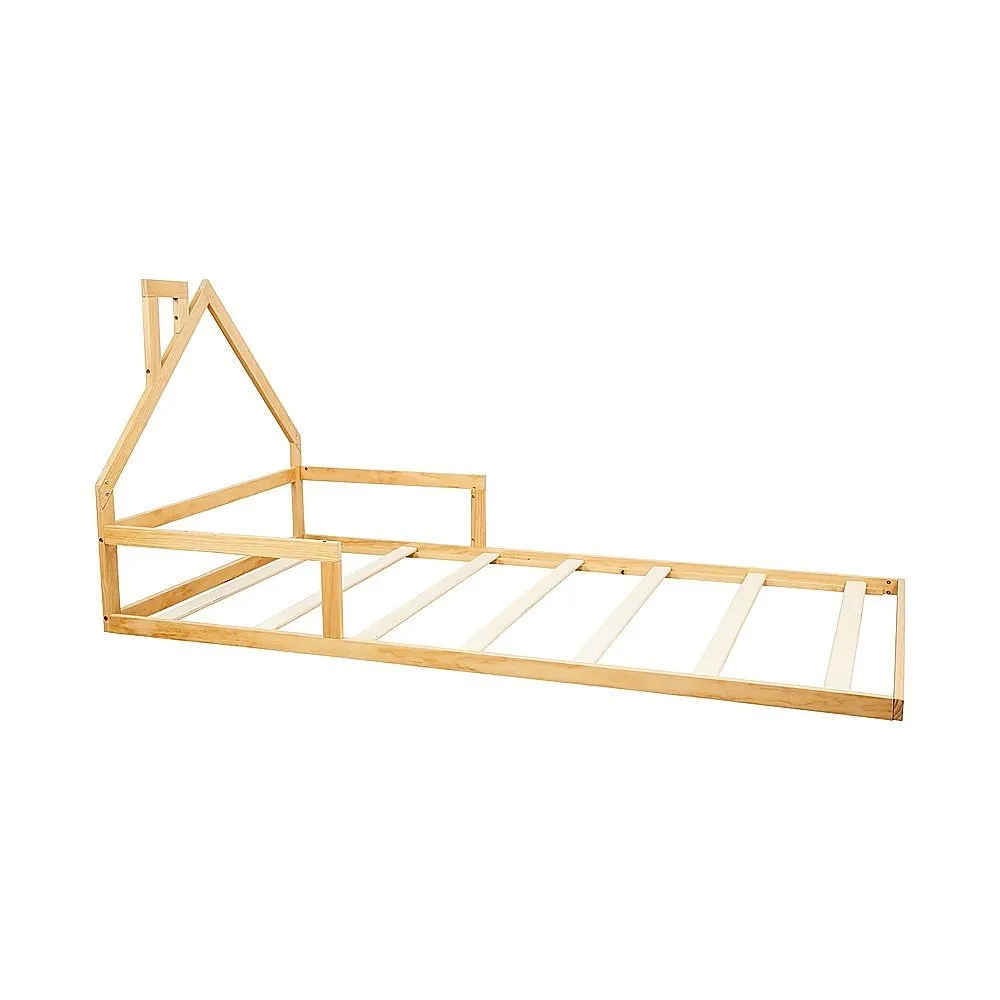 Pine Wood House Shaped King Single Floor Bed Natural