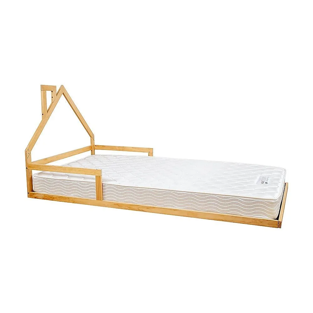 Pine Wood House Shaped King Single Floor Bed Natural