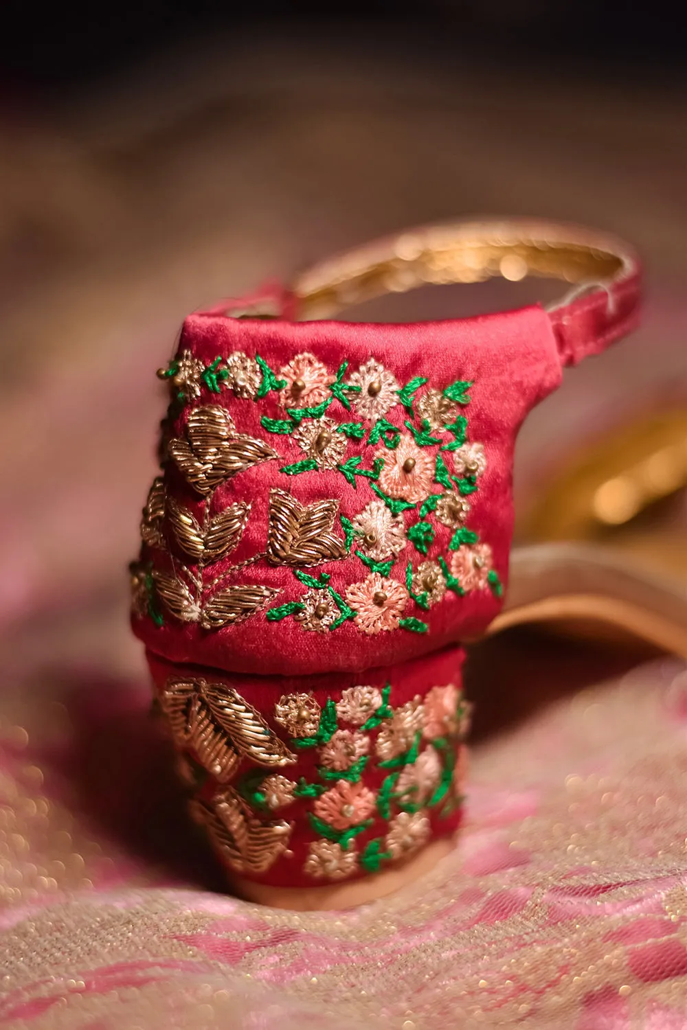 Pink Embroidered Heels