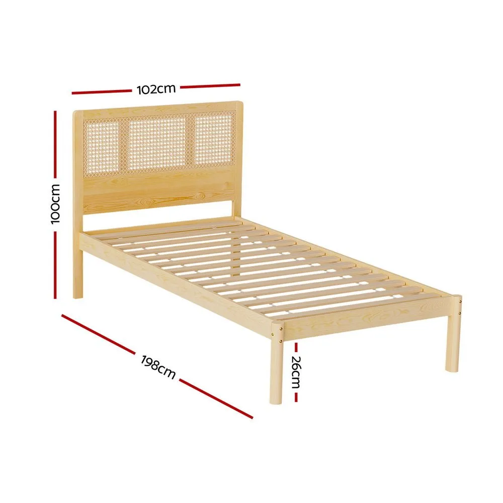 Rita Rattan Single Wooden Bed Frame Pine
